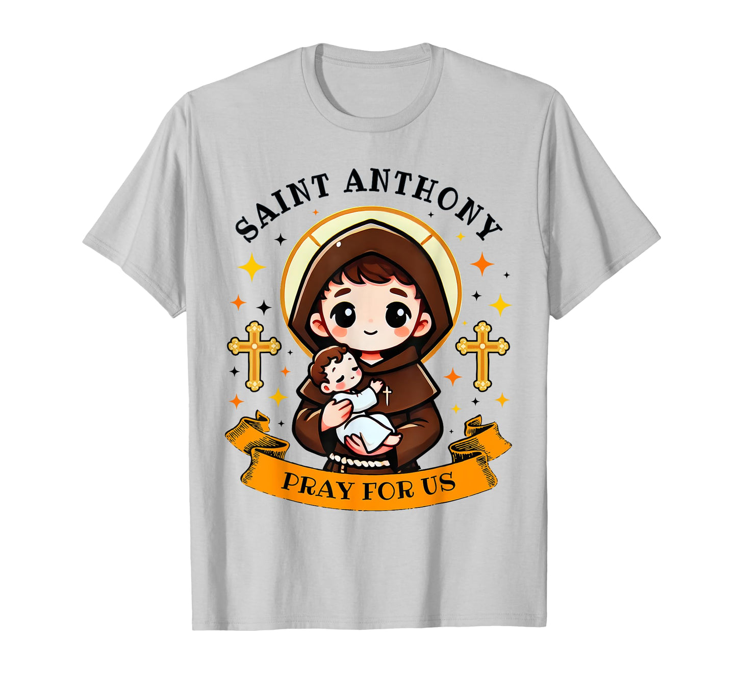 St. Anthony Pray For Us Holding Jesus Catholic Saint Kids T-Shirt