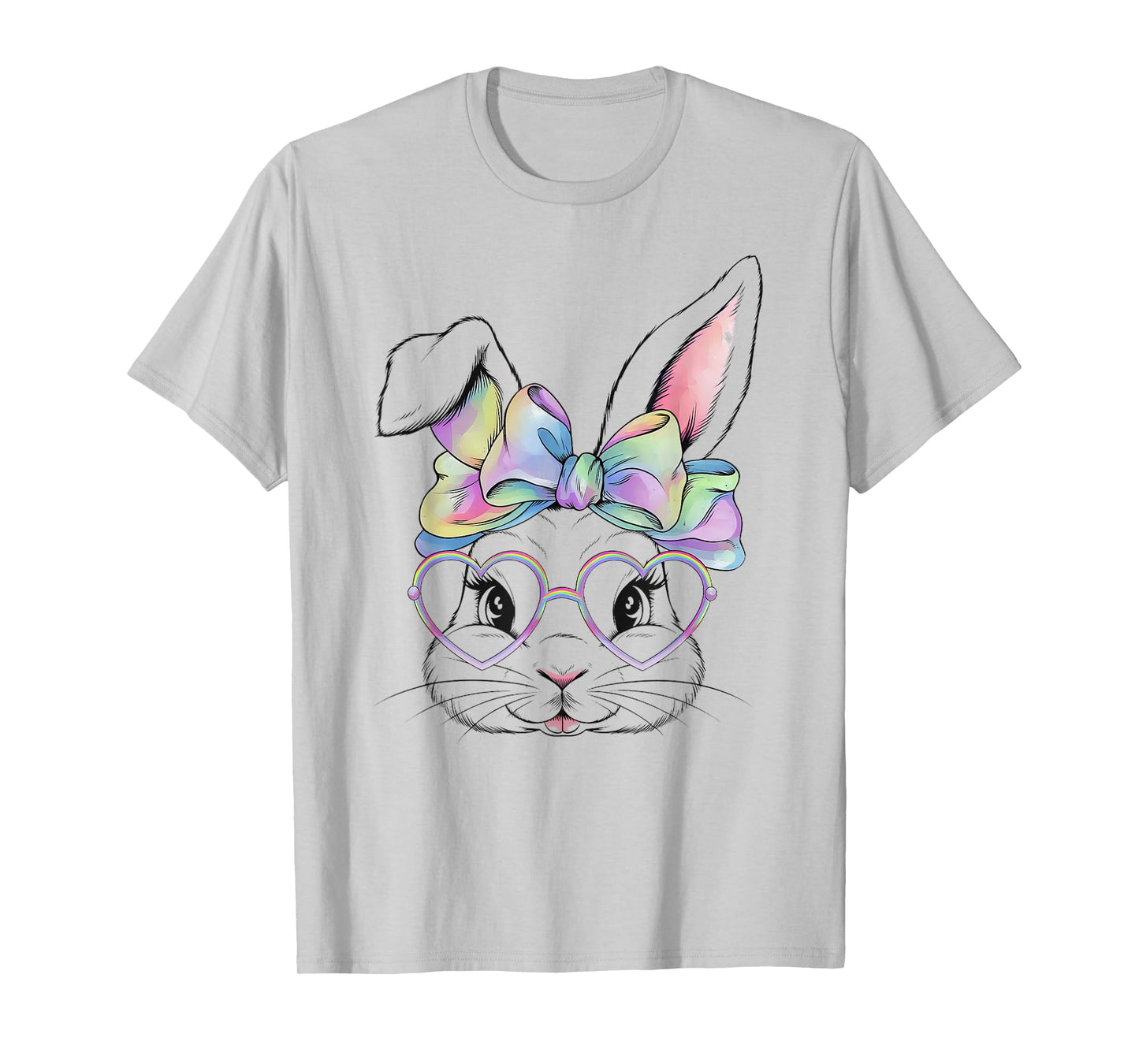 Cute Bunny Rabbit Face Tie Dye Glasses Girl Happy Easter Day T-Shirt