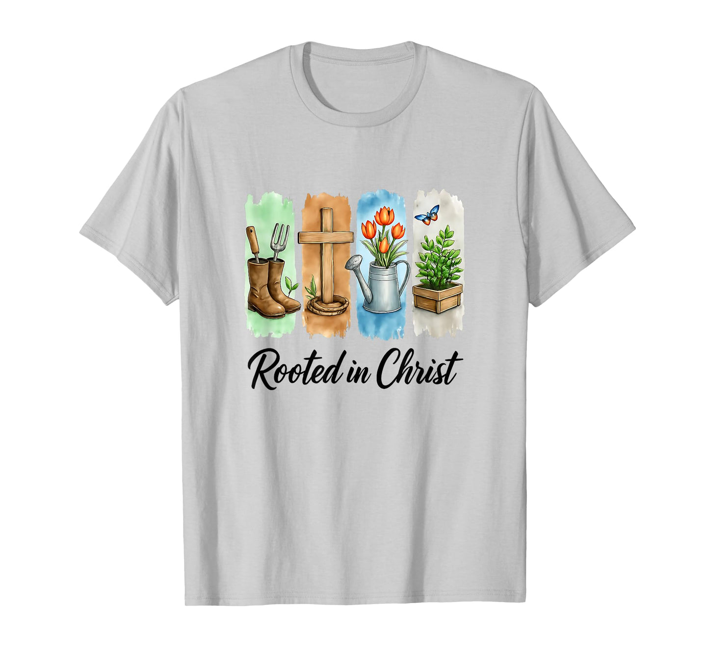 Rooted in Christ Brushstroke Floral Christian Women Garden T-Shirt