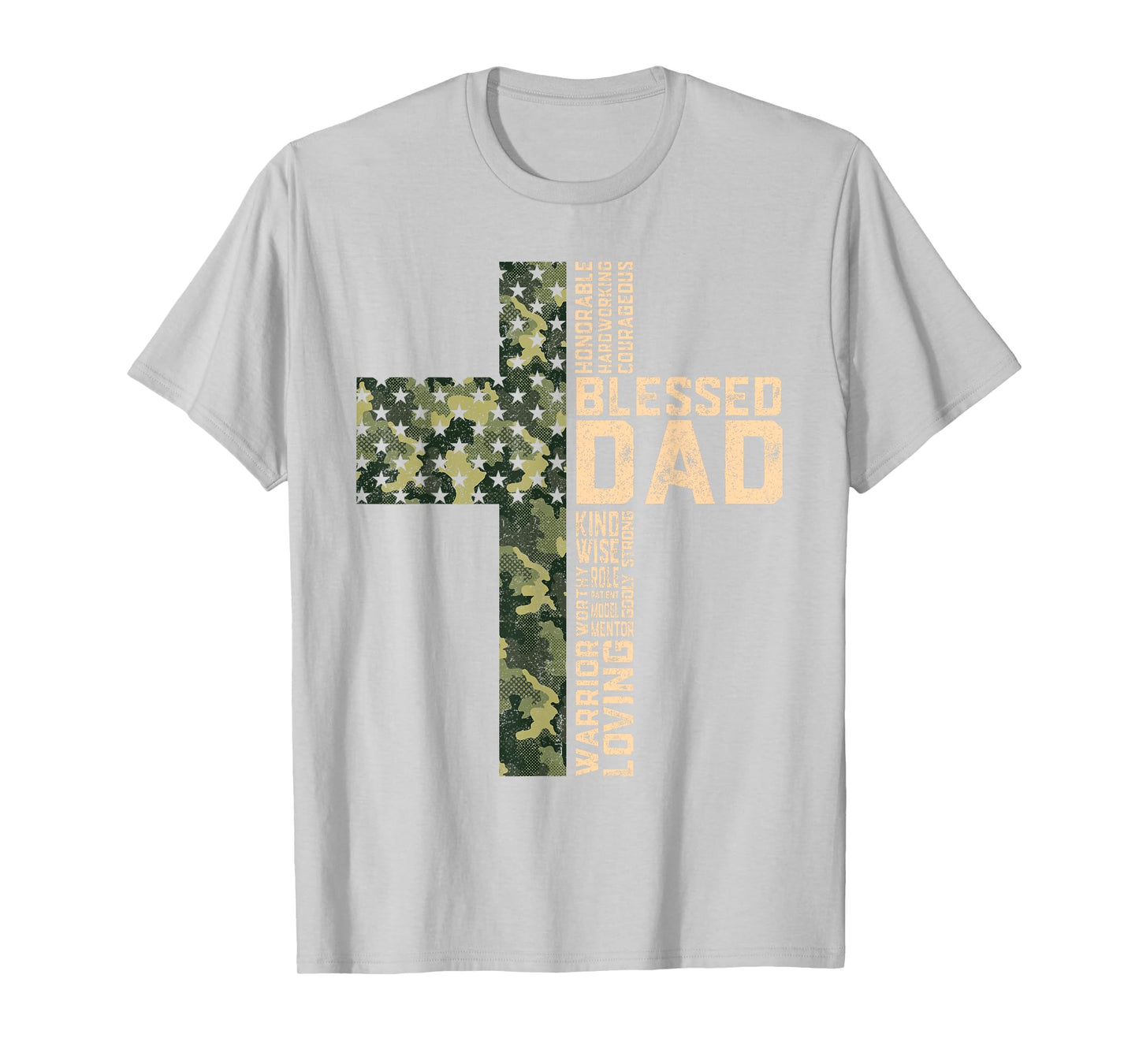 Christian Blessed Dad Camo Flag Cross Religious Father's Day T-Shirt