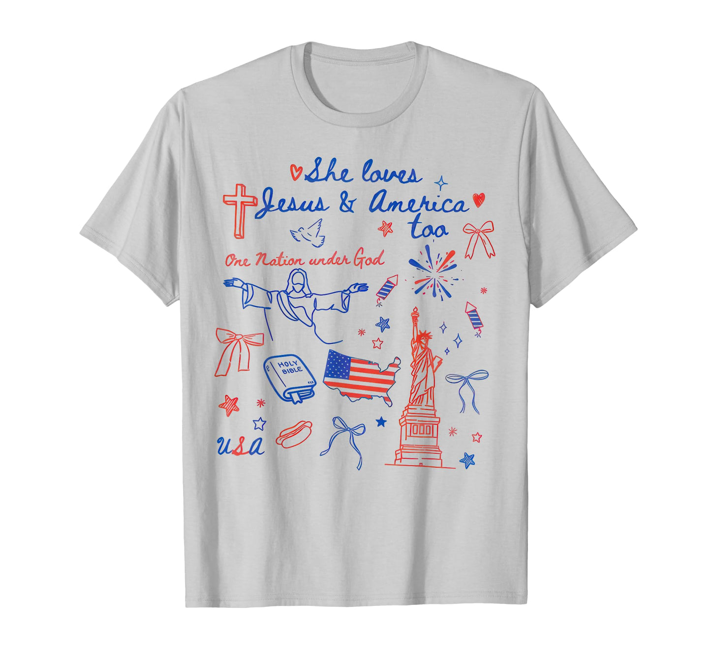 She Loves Jesus And America Too Christian Retro 4th of July T-Shirt