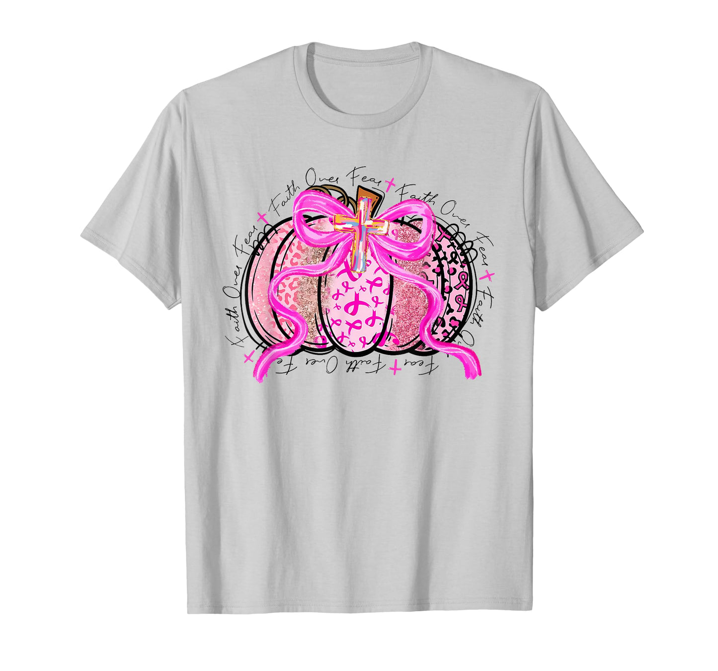 Faith Over Fear Preppy Pumpkin Christian Breast Cancer Fall T-Shirt