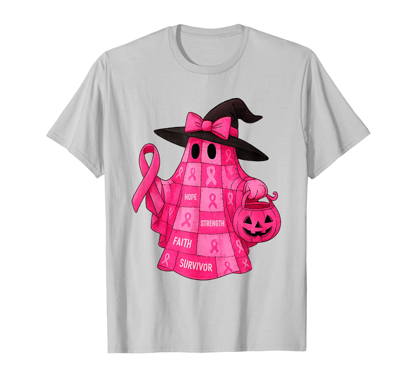 Breast Cancer Awareness Ghost Pink Ribbon Patchwork Ghost T-Shirt