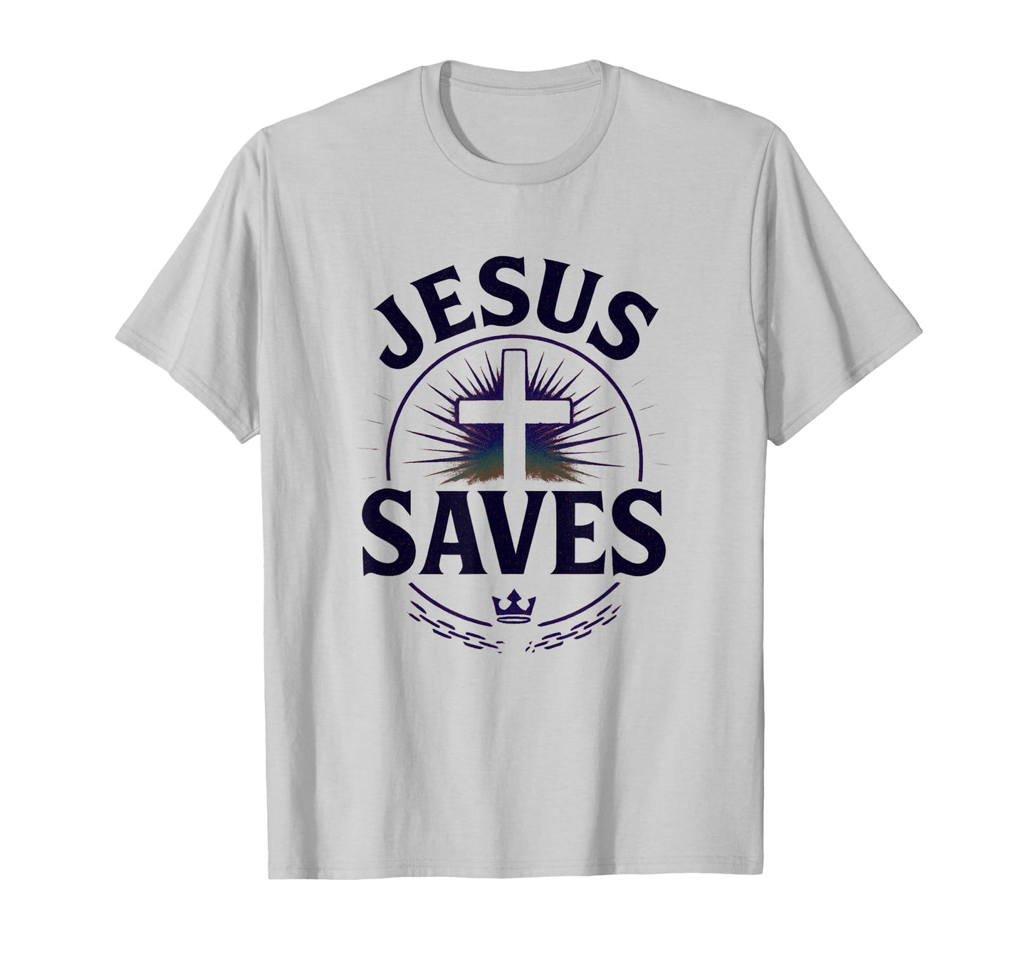 Jesus Saves Cross Chain Broken Crown Distressed Look T-Shirt