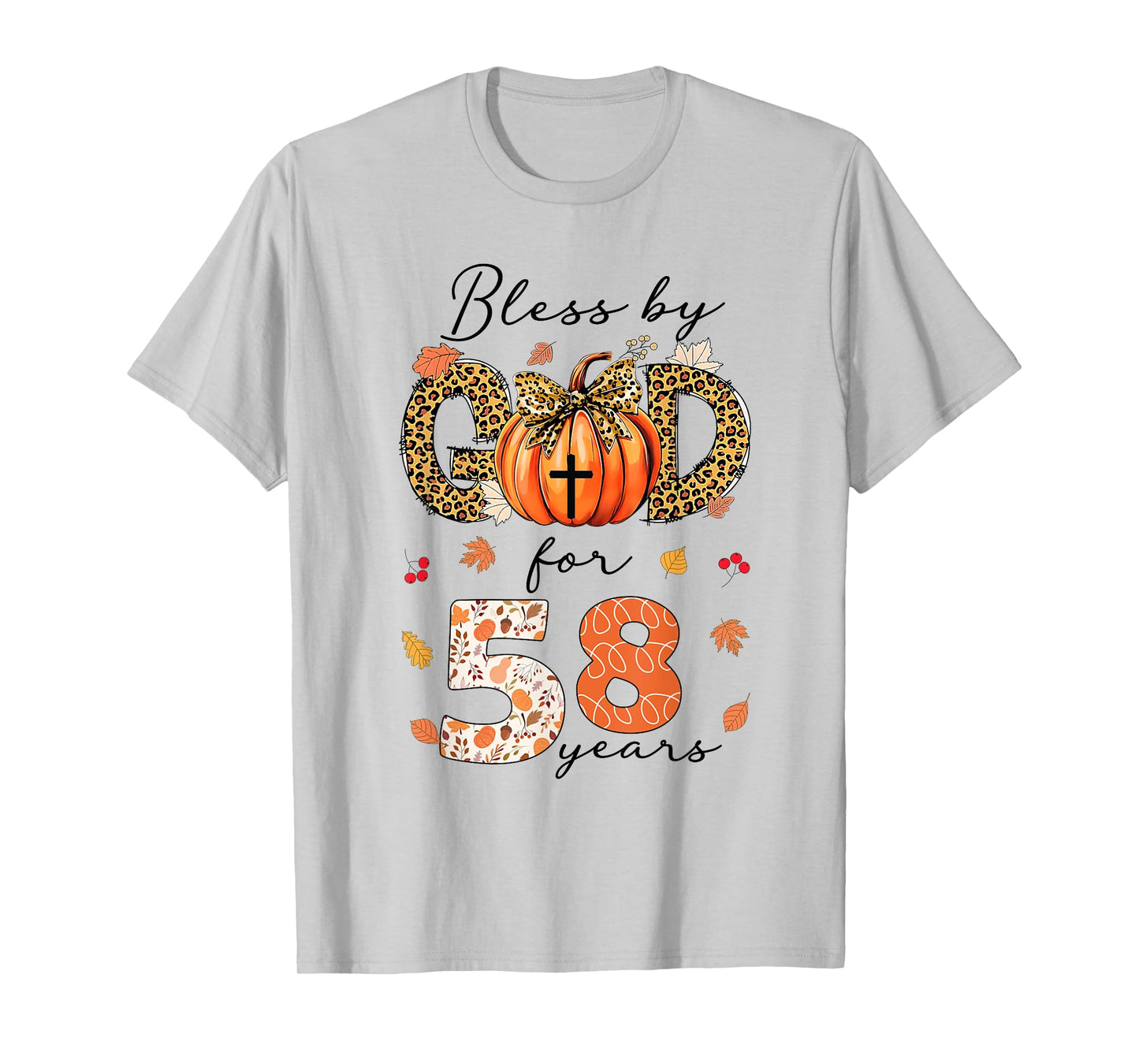 Blessed By God For 58 Years Old Woman Leopard Bow Pumpkin T-Shirt
