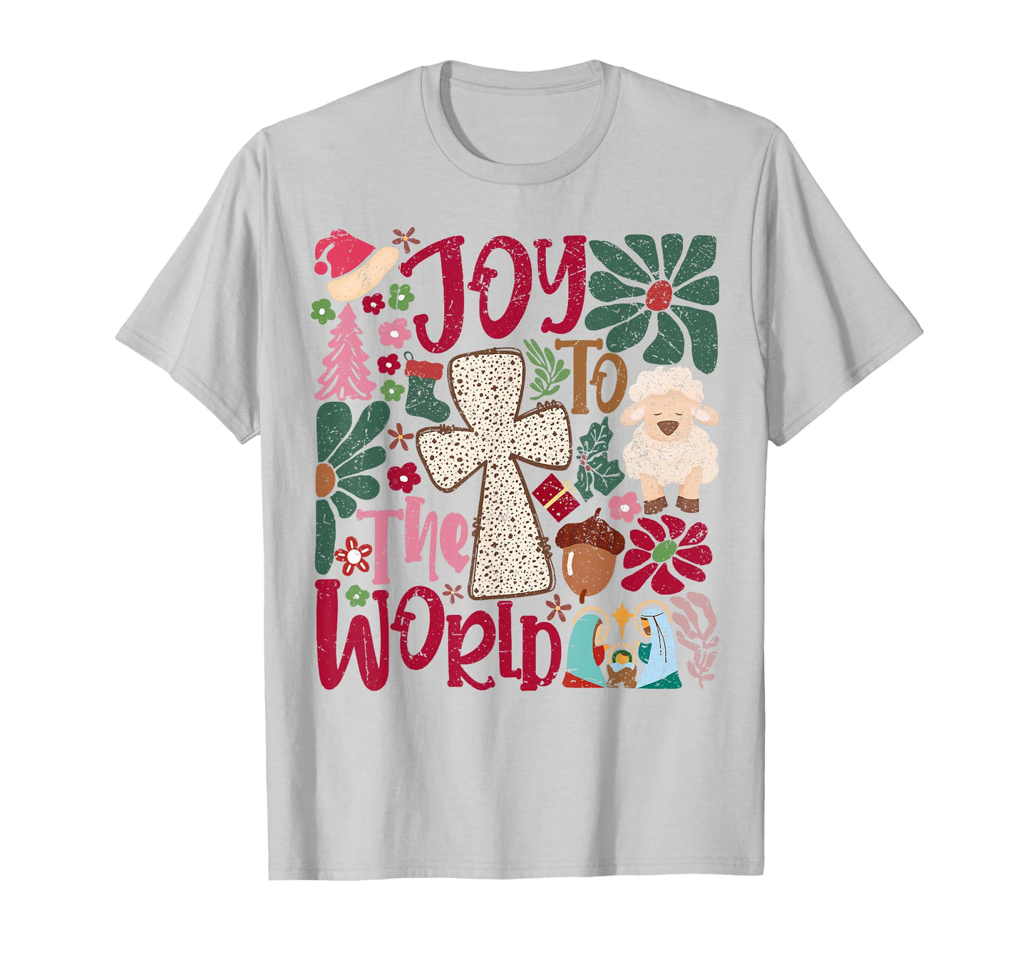 Joy to the World Christmas Nativity Scene Boho Flower T-Shirt