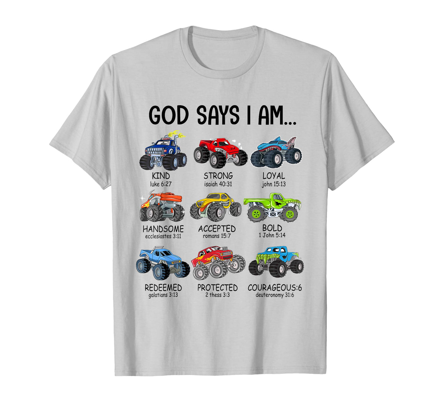 God Says I Am Funny Monster Truck Christian Bible Kids Boys T-Shirt