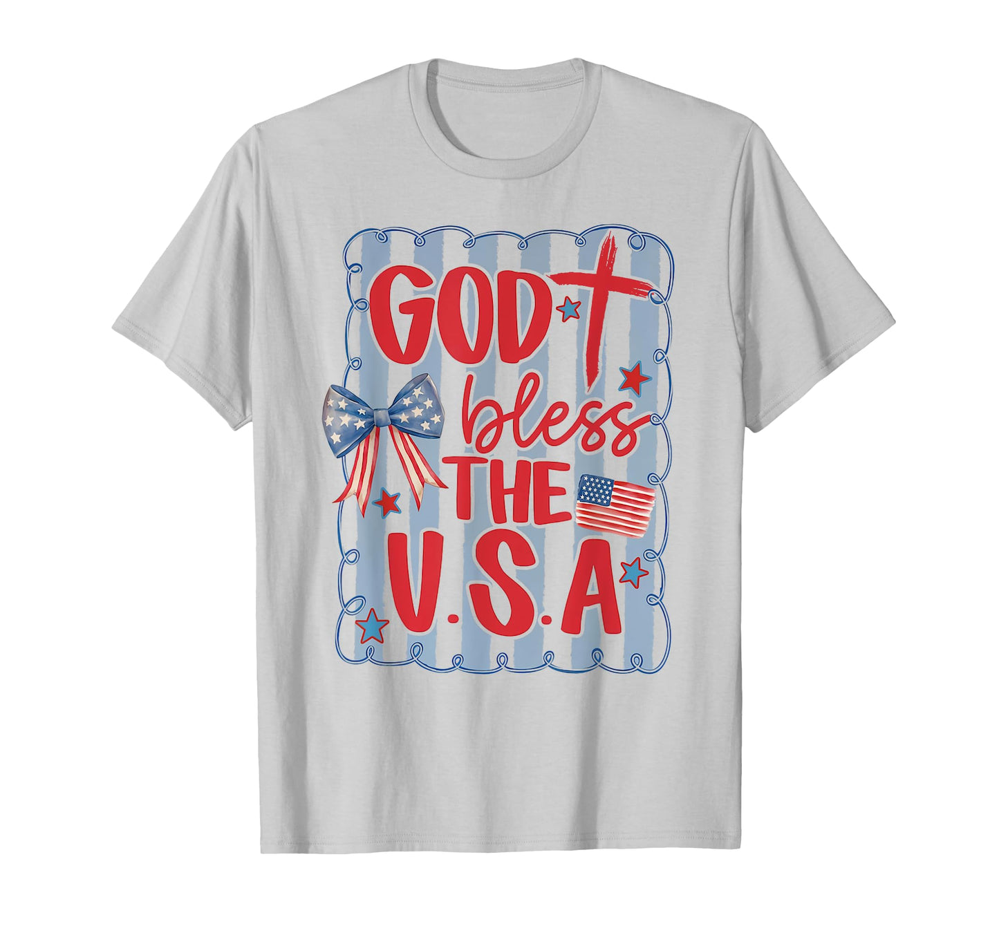 God Bless The USA Blue American Flag 4th Of July Patriotic T-Shirt