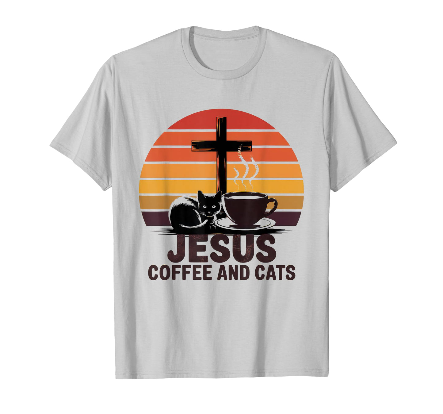 Jesus Coffee Cats Funny Cute Design Jesus Lovers Christian T-Shirt