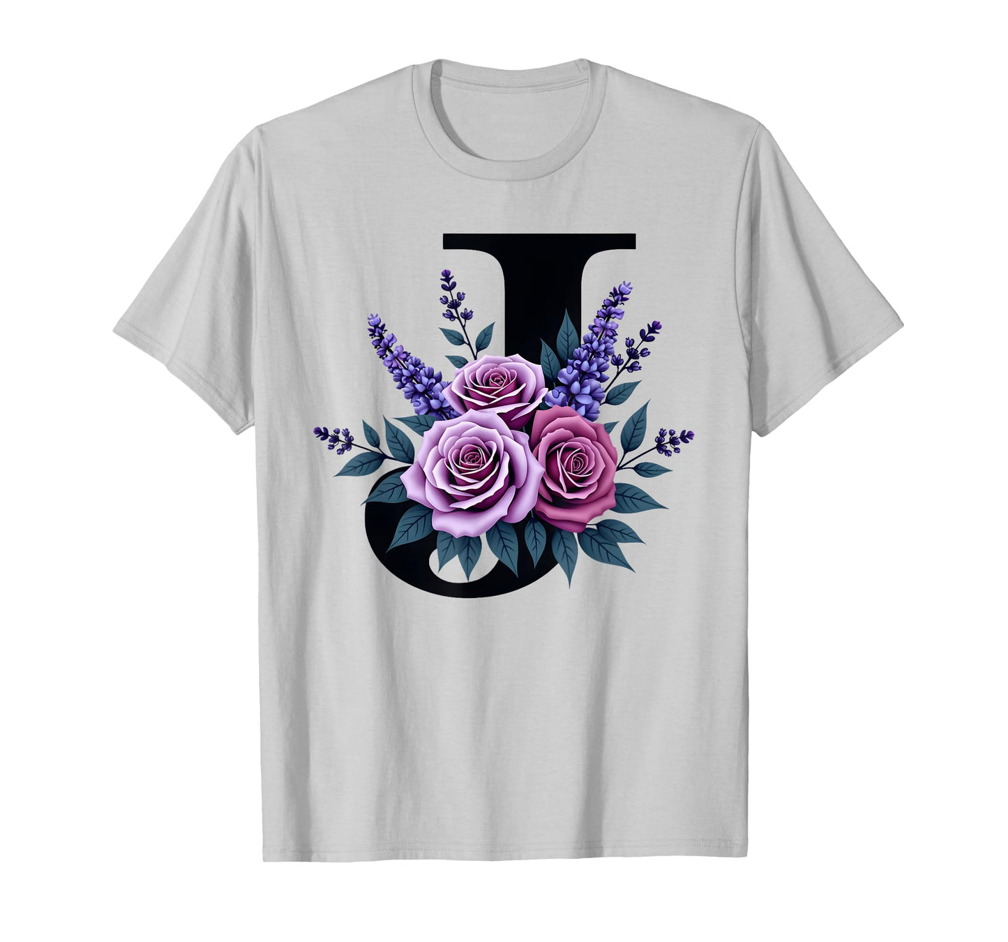 monogram initial name letter J purple roses lavender flowers T-Shirt