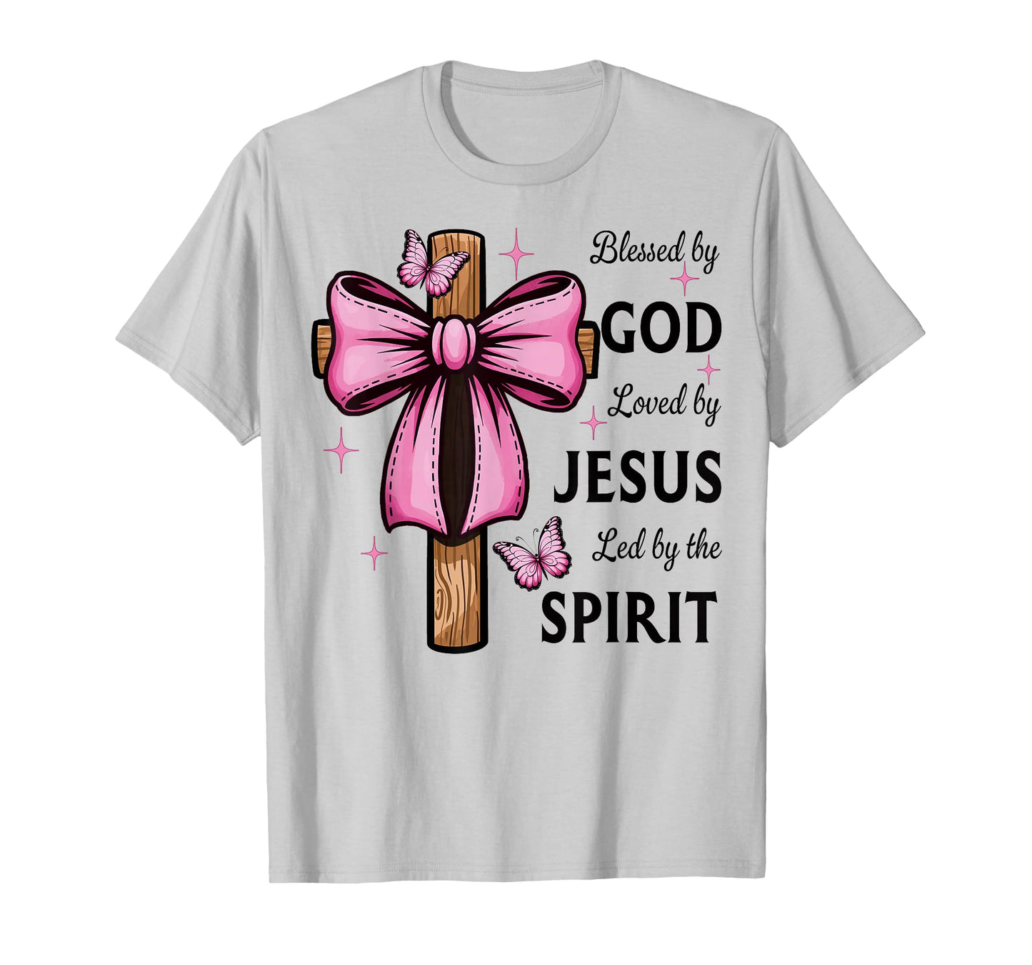 Blessed by God Loved by Jesus Pink Coquette Bow And Cross T-Shirt