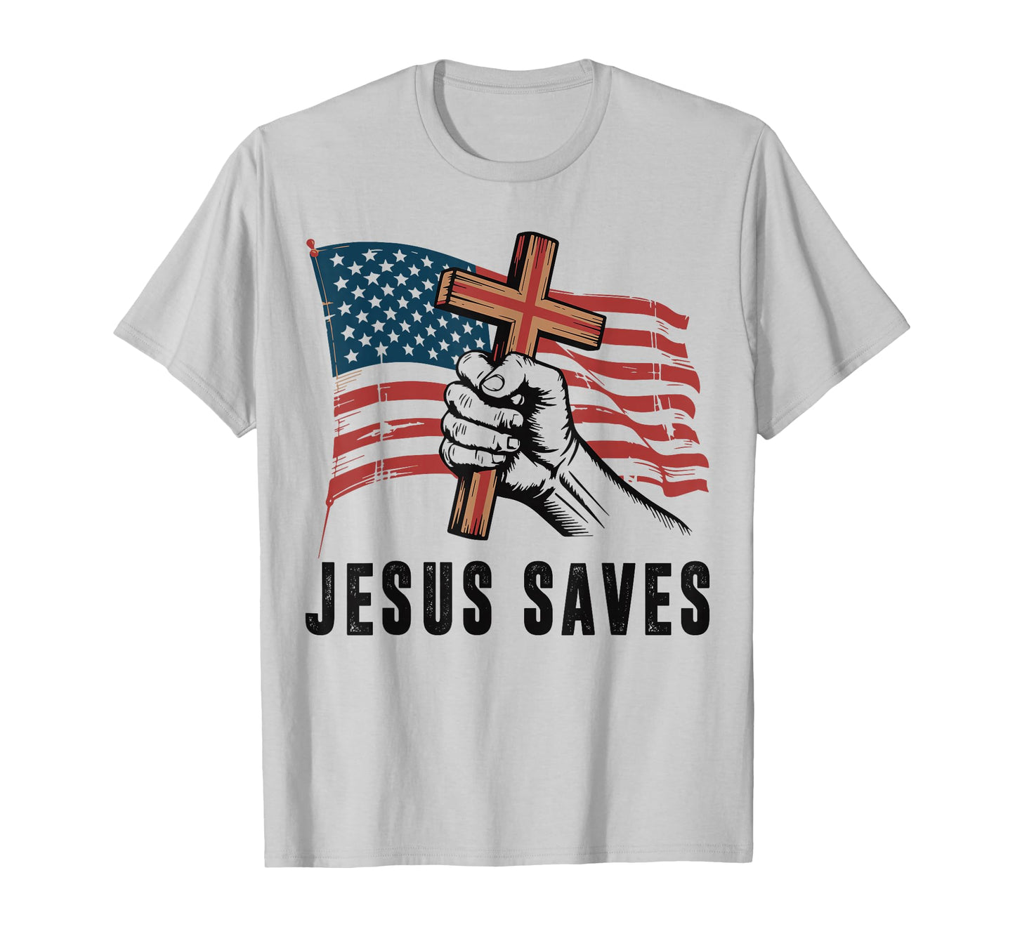 White Jesus Saves Christian Patriotic Cross American Flag T-Shirt