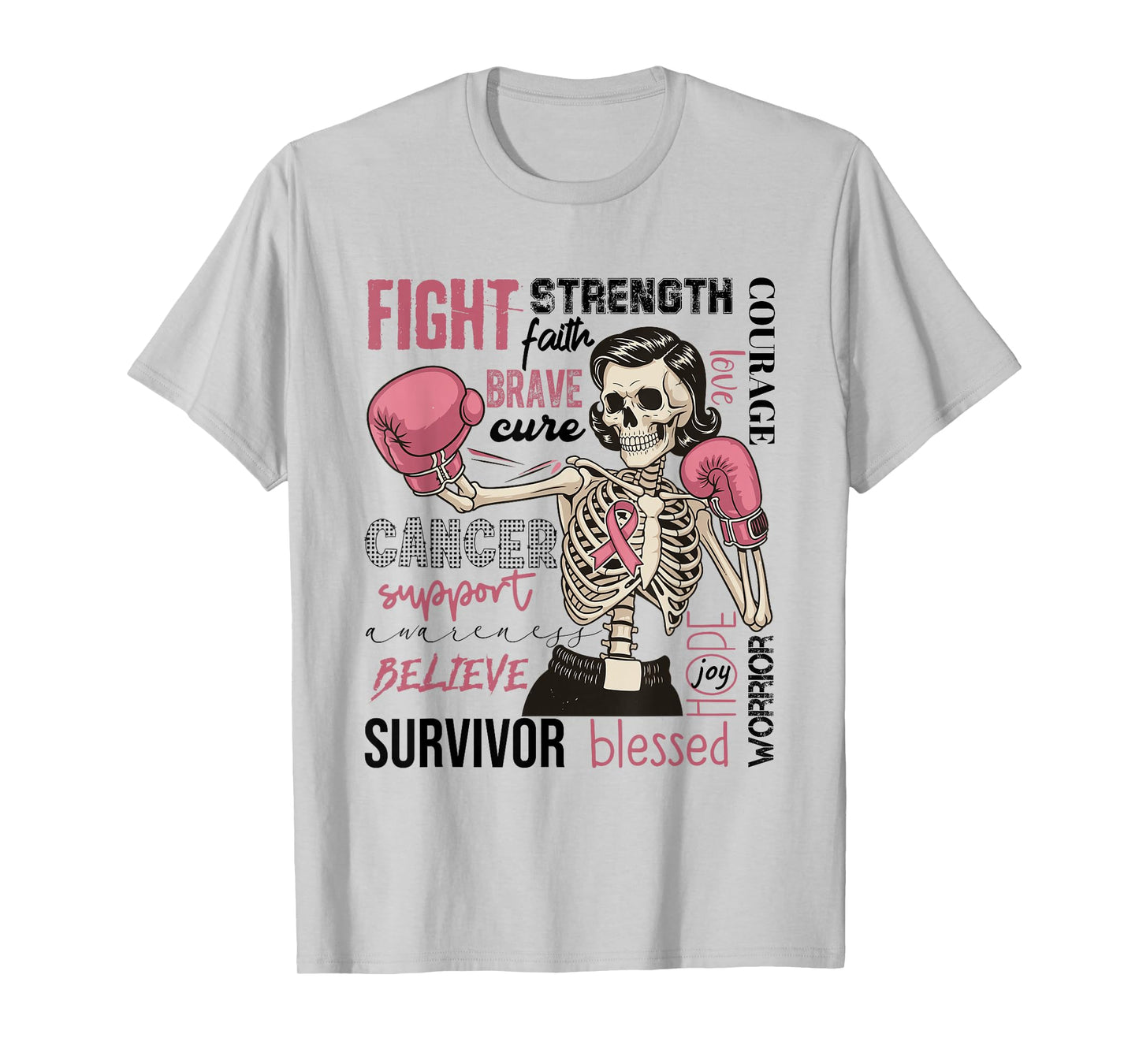 Breast Cancer Awareness Skeleton Fighter Boxing Support Girl T-Shirt