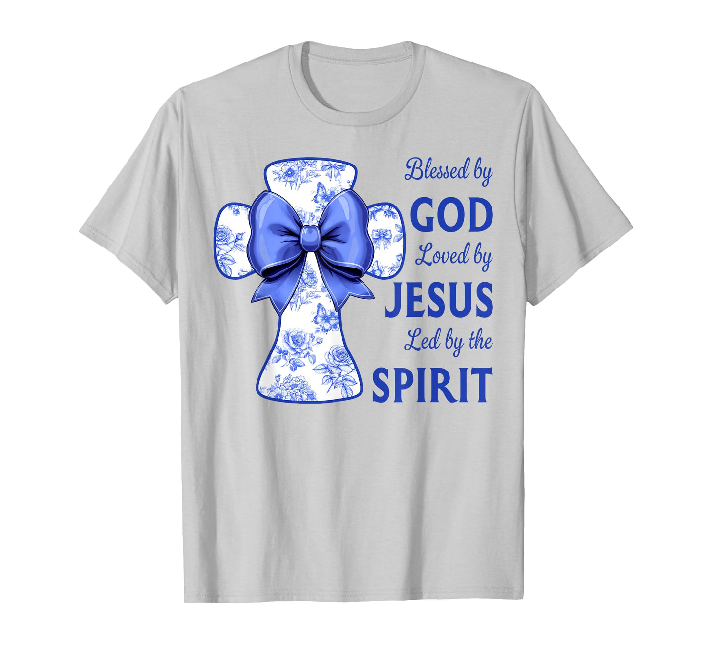 Blessed by God Loved by Jesus Blue Toile Cross Christian T-Shirt