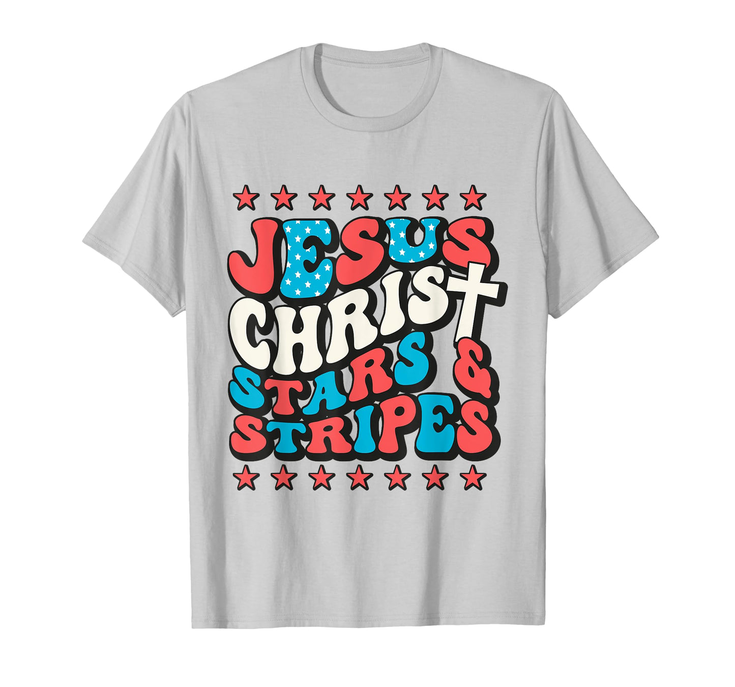 Jesus Christ Stars & Stripes Retro 4th of July Christian USA T-Shirt for Women Kids Men