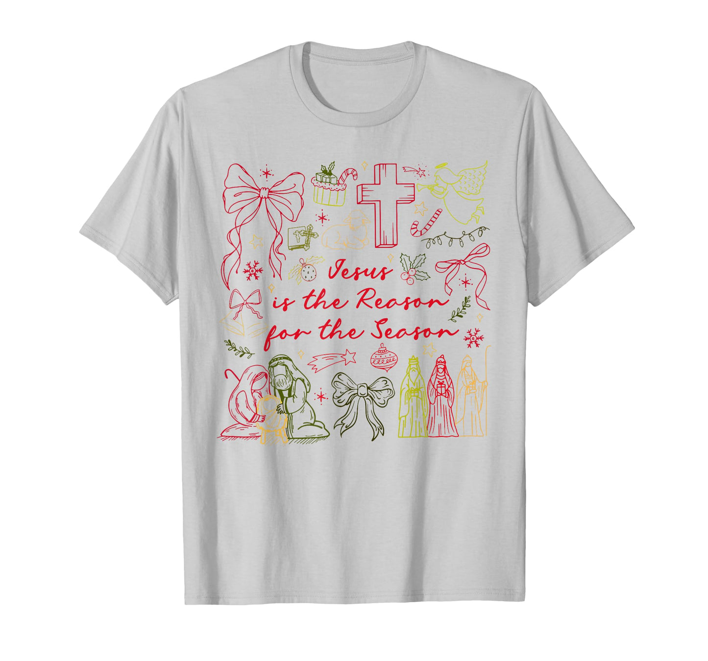Jesus is The Reason Christian Cross Coquette Bow Christmas T-Shirt