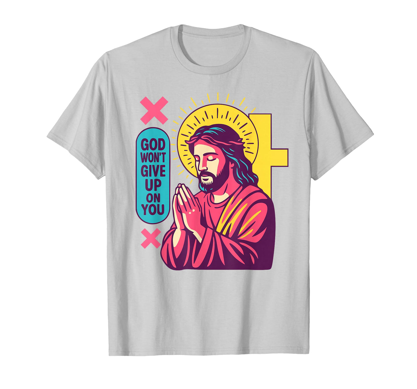 Jesus Anime Christian Manga Retro Faithwave Prayer Pink Art T-Shirt