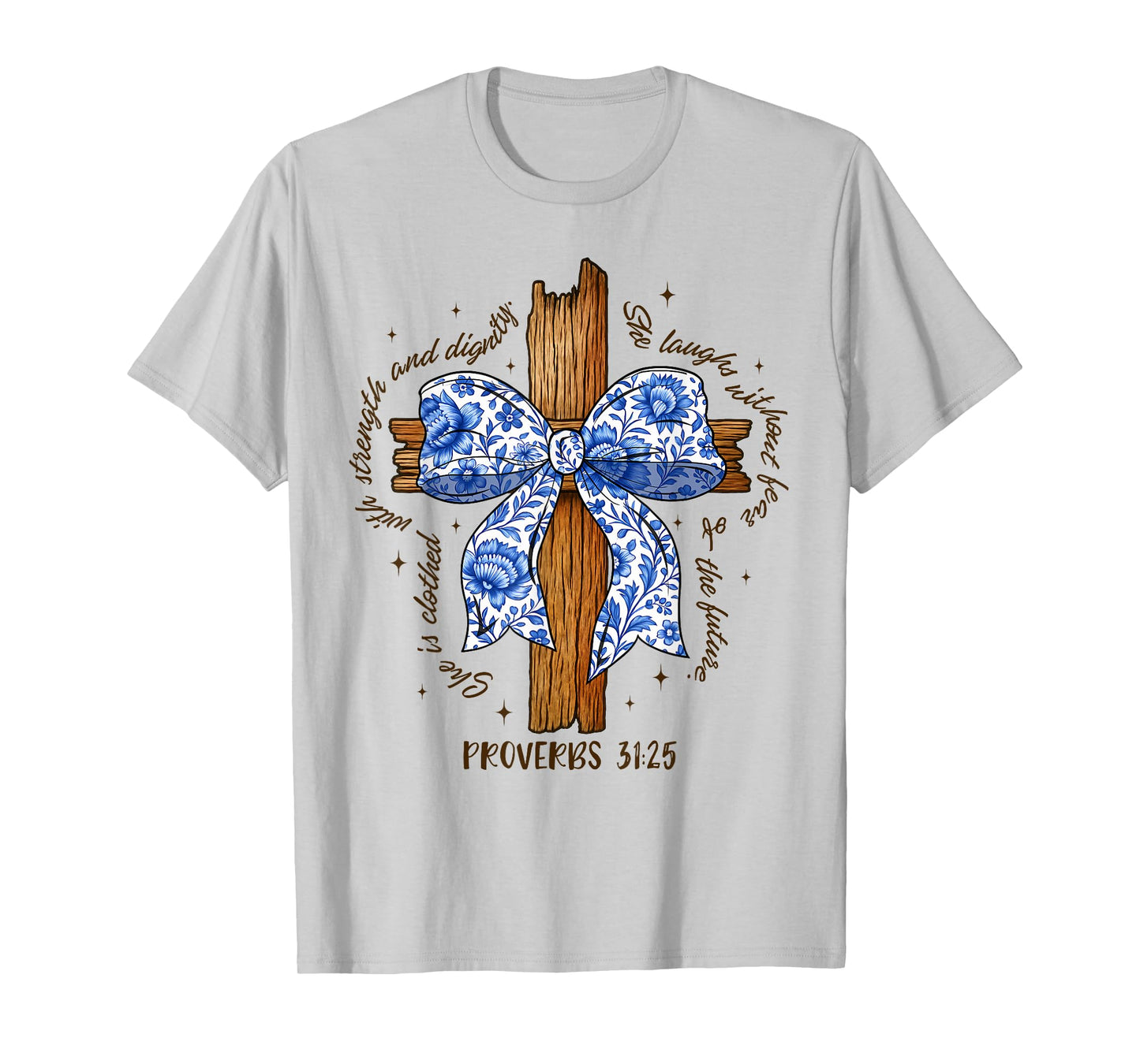 Christian Bible Blue Toile She Is Clothed With Strength T-Shirt