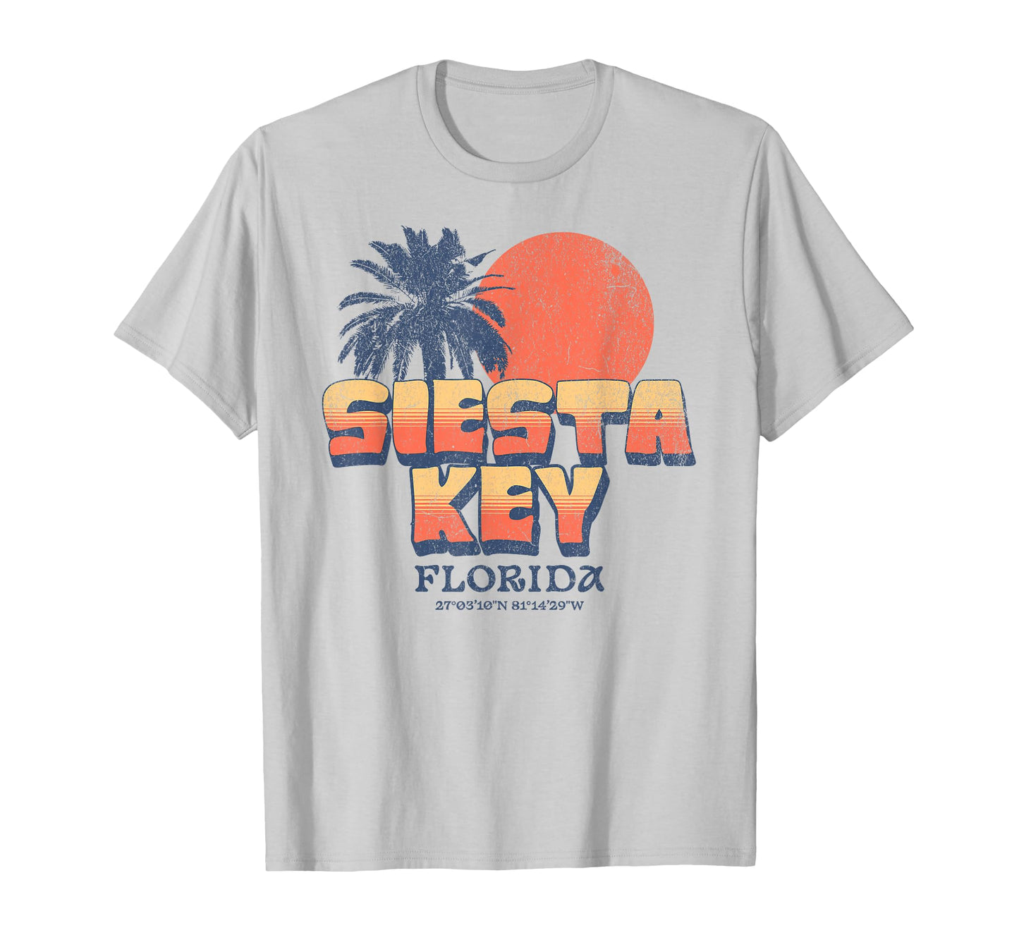 Siesta Key Florida Retro Sunset Palm Tree Vintage Vacation T-Shirt