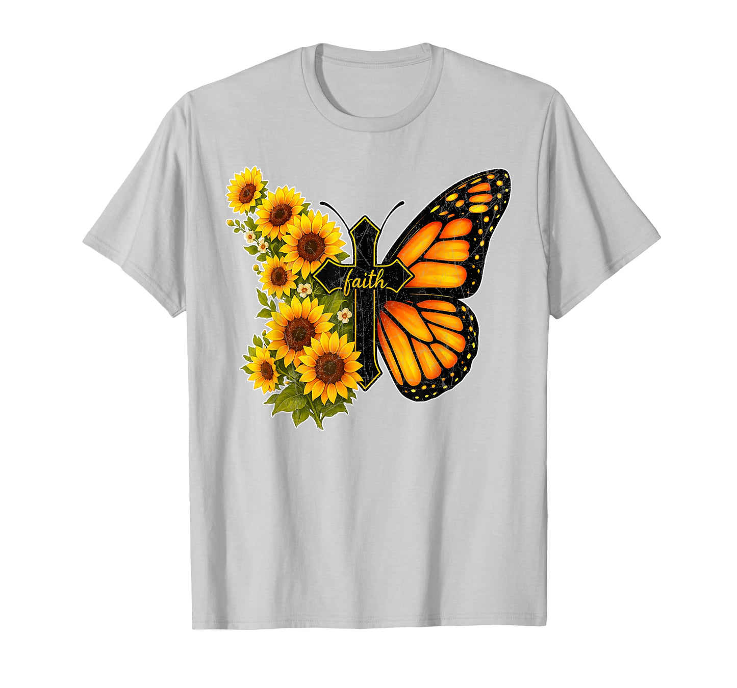 Faith Cross Vintage Sunflower Butterfly Christian T-Shirt