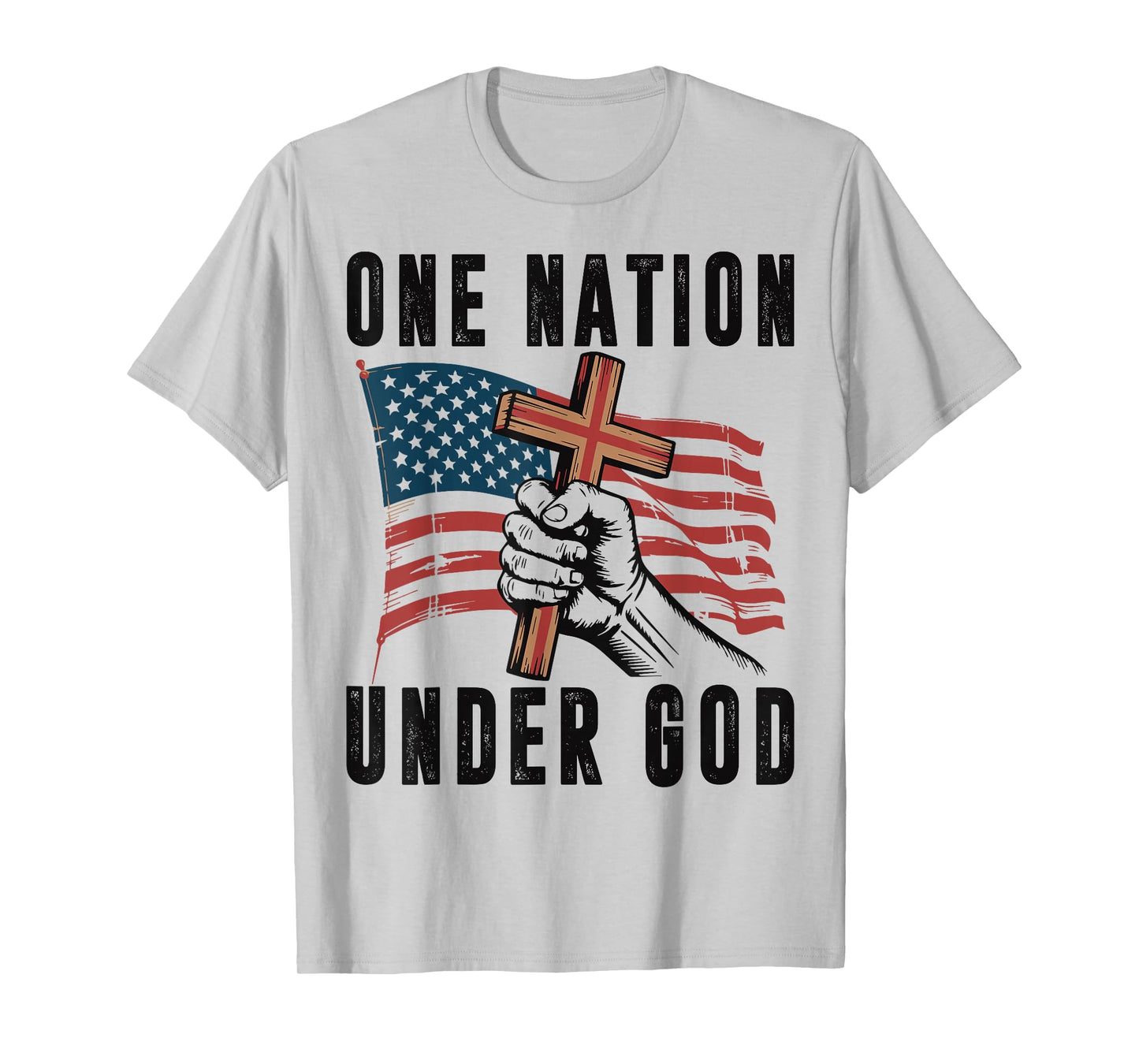 One Nation Under God Christian Patriotic Cross American Flag T-Shirt