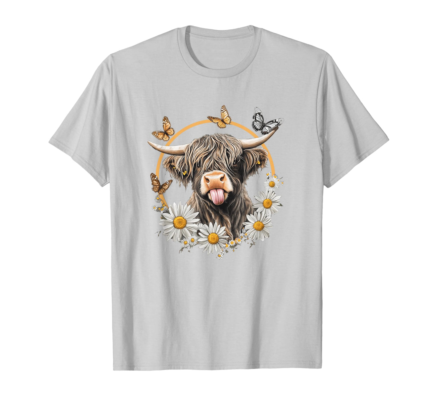 Highland Cow With Sunflower Daisies Butterflies Farm Western T-Shirt