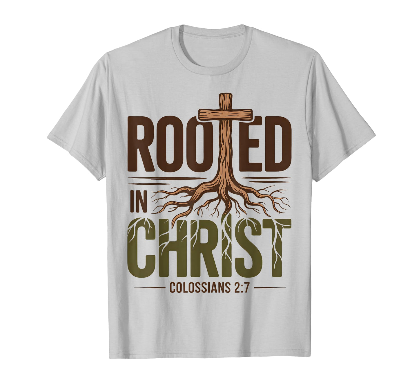Rooted In Christ Jesus God Religious Cross Christian Faith T-Shirt