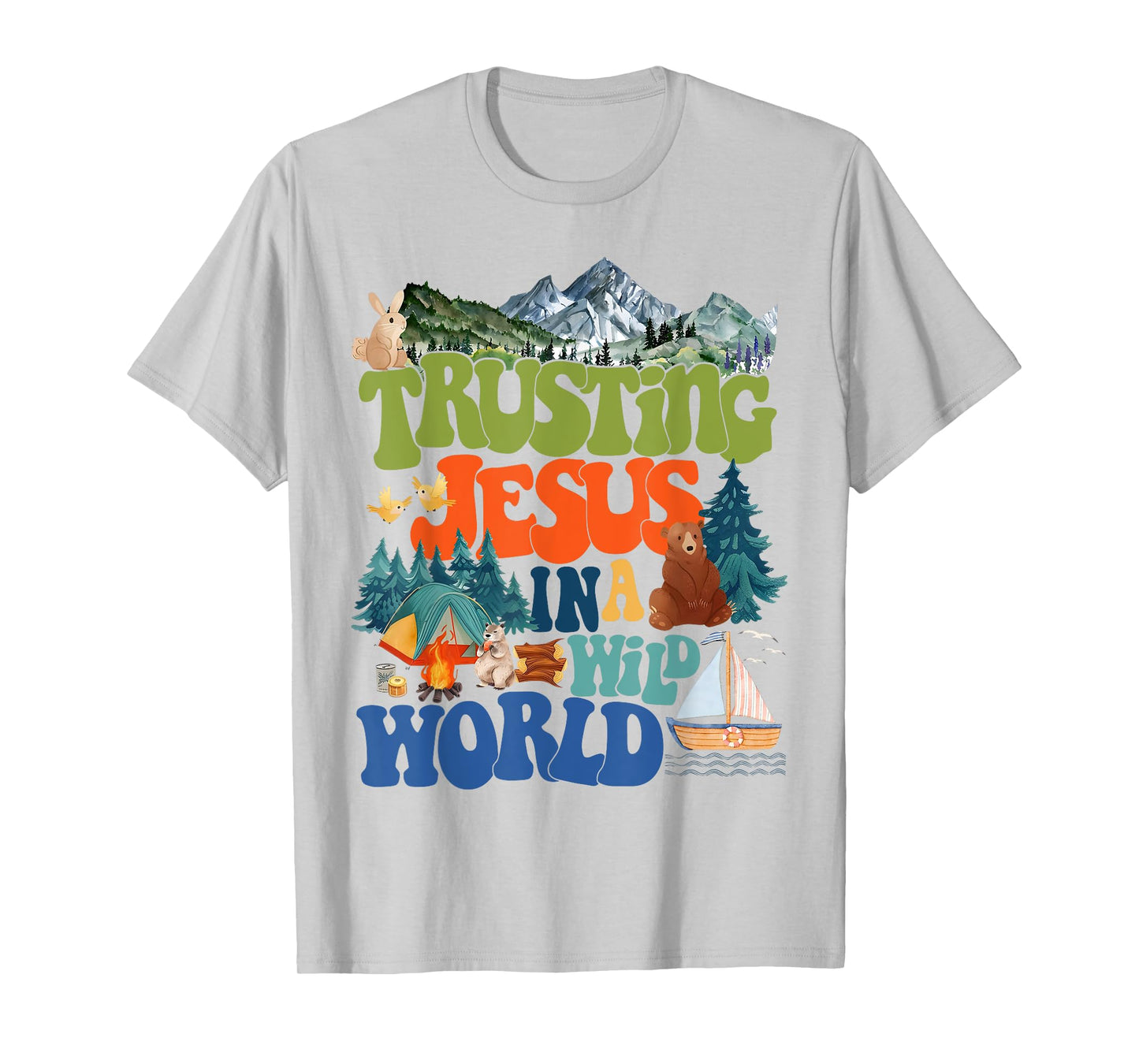 Retro Trusting Jesus In A Wild World VBS 2025 Summer Camping T-Shirt
