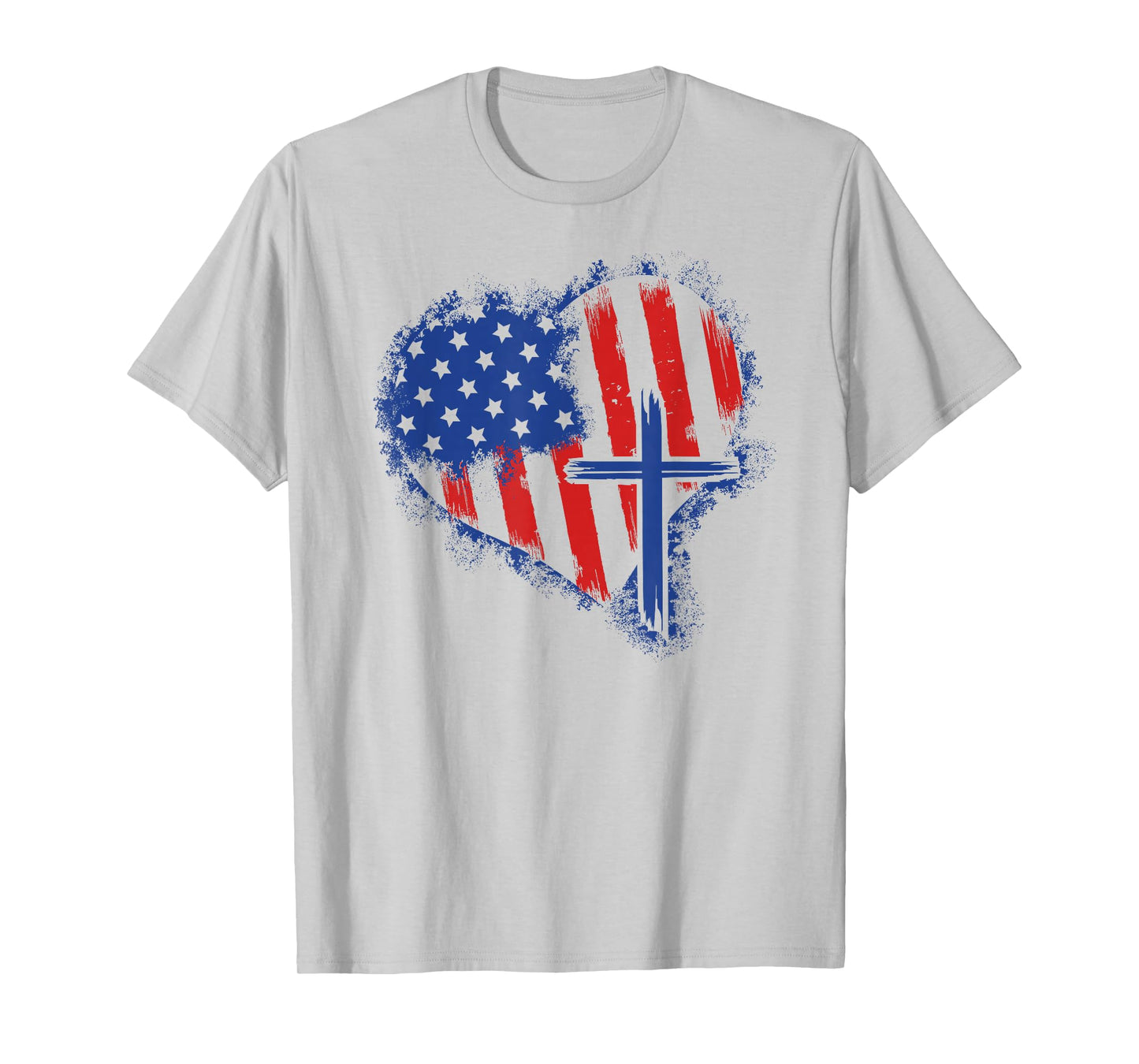 American Flag Heart Christian Cross Religious 4th of July T-Shirt