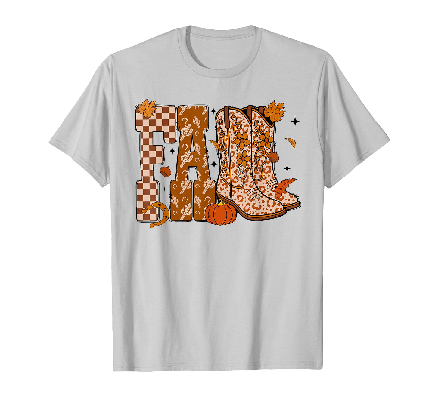 Howdy Western Boots Cowgirl Cowboy Checkered Fall Pumpkin T-Shirt