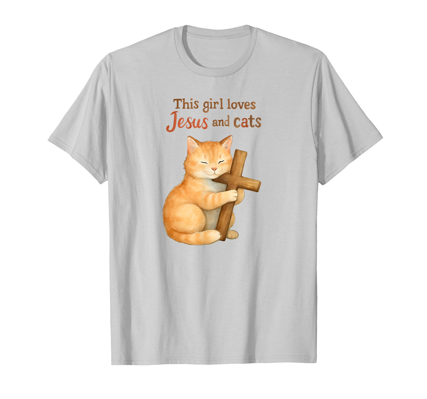 Christian This Girl Loves Jesus and Cats Cat Hugging Cross T-Shirt