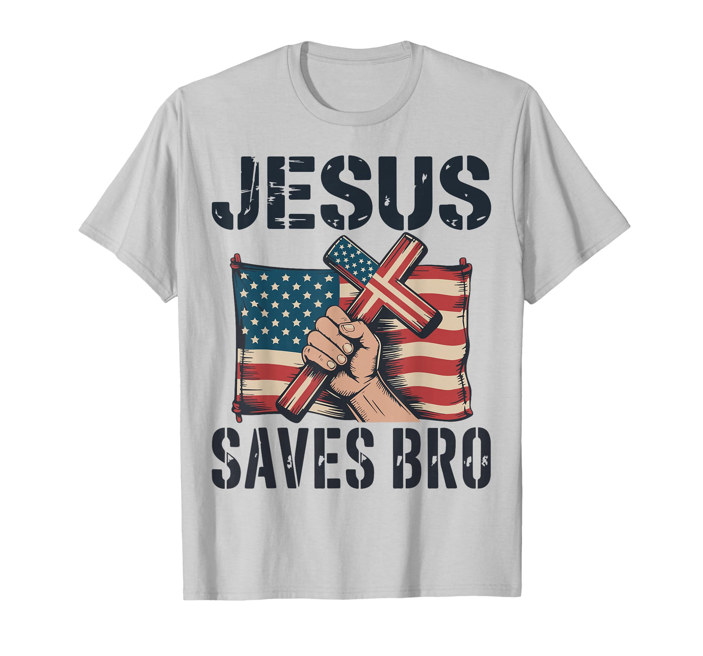 Jesus Save Bro American Flag Christian Patriotic Cross Faith T-Shirt