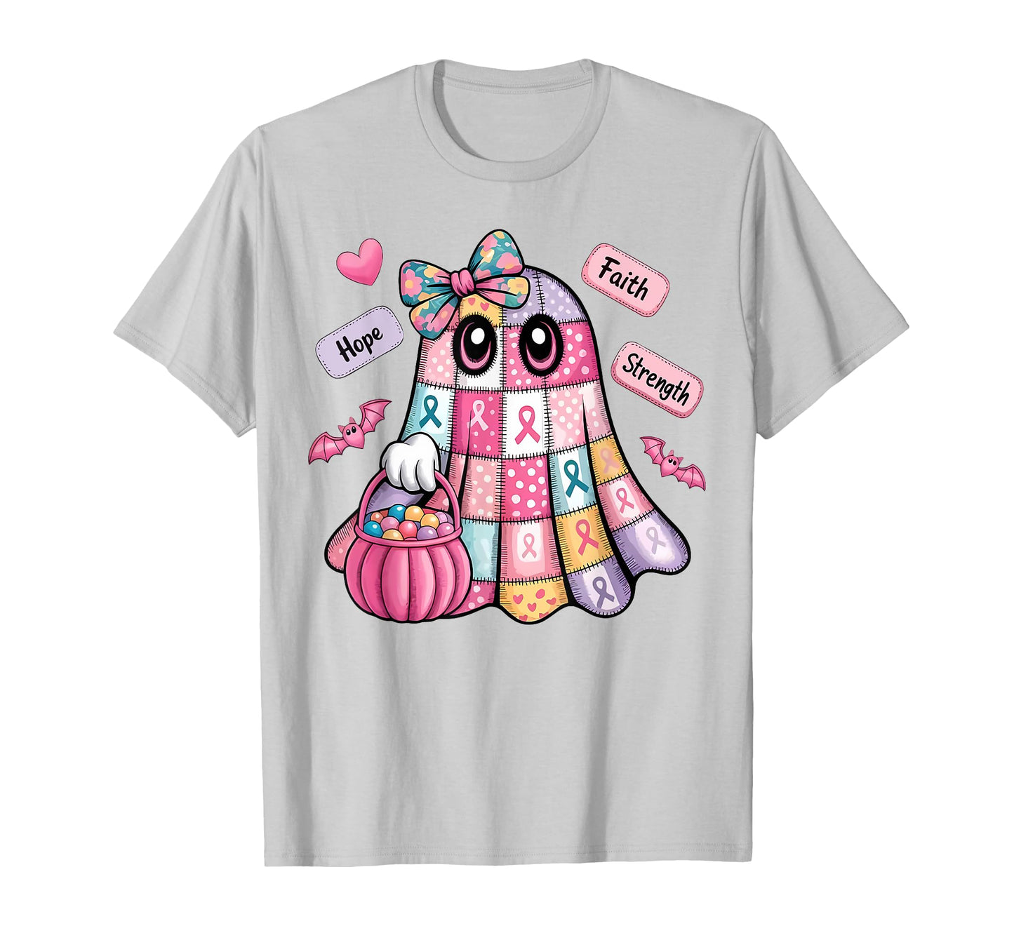 Breast Cancer Hope Strength Faith Survivor Ghost Wear Pink T-Shirt