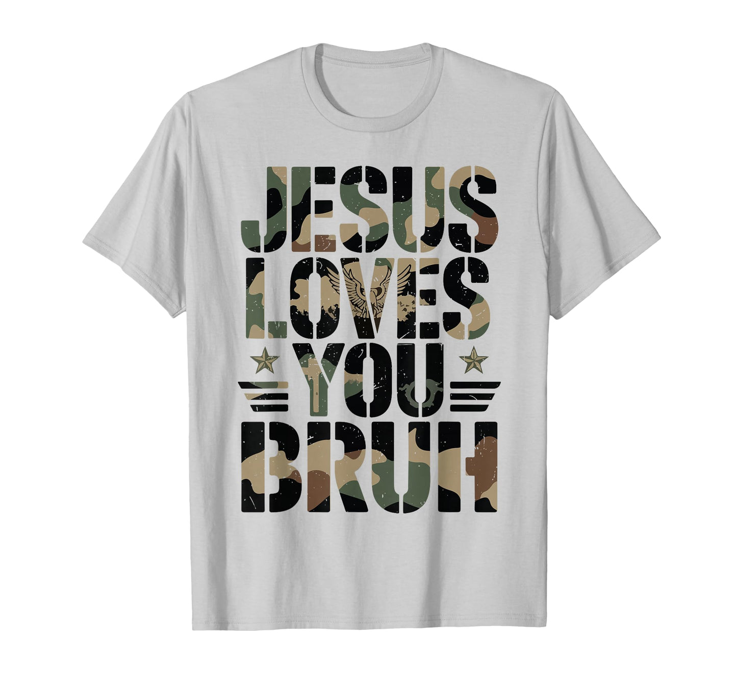 Camo Jesus Loves You Bruh Funny Christian Boy Humorous Faith T-Shirt