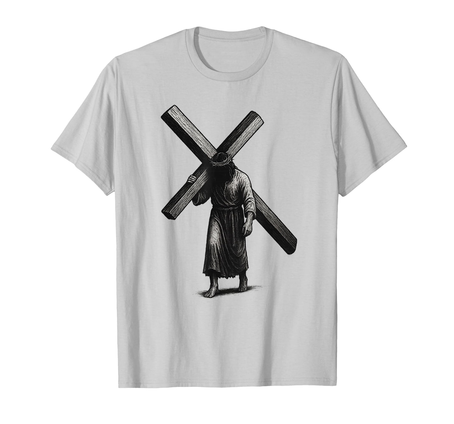 Jesus Carrying The Cross Hand Drawn Style Christian Art T-Shirt