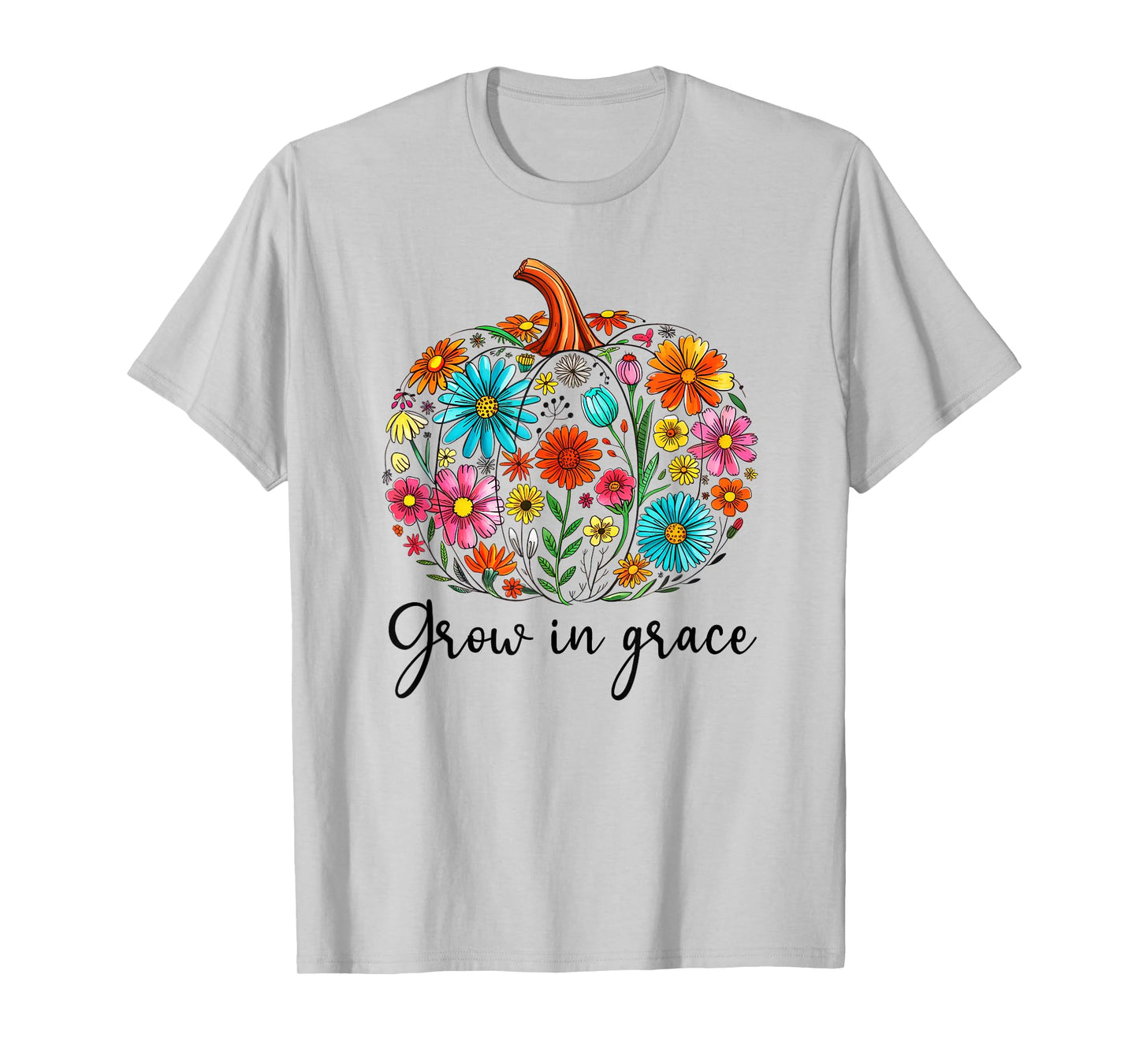 Grow in Grace Christian Pumpkin Floral Fall Bible Verse God T-Shirt