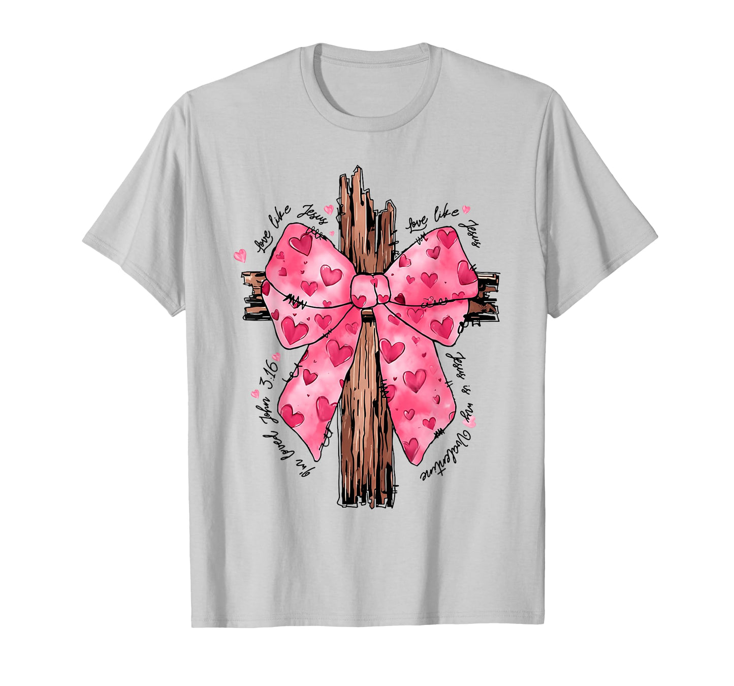 Love Like Jesus Religious God Christian Cross Coquette Bow T-Shirt