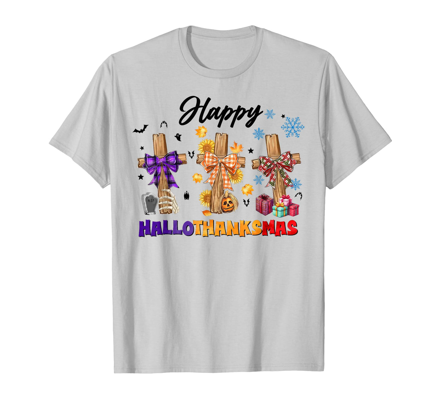Happy Hallothanksmas Coquette Bow Cross Christian Jesus T-Shirt