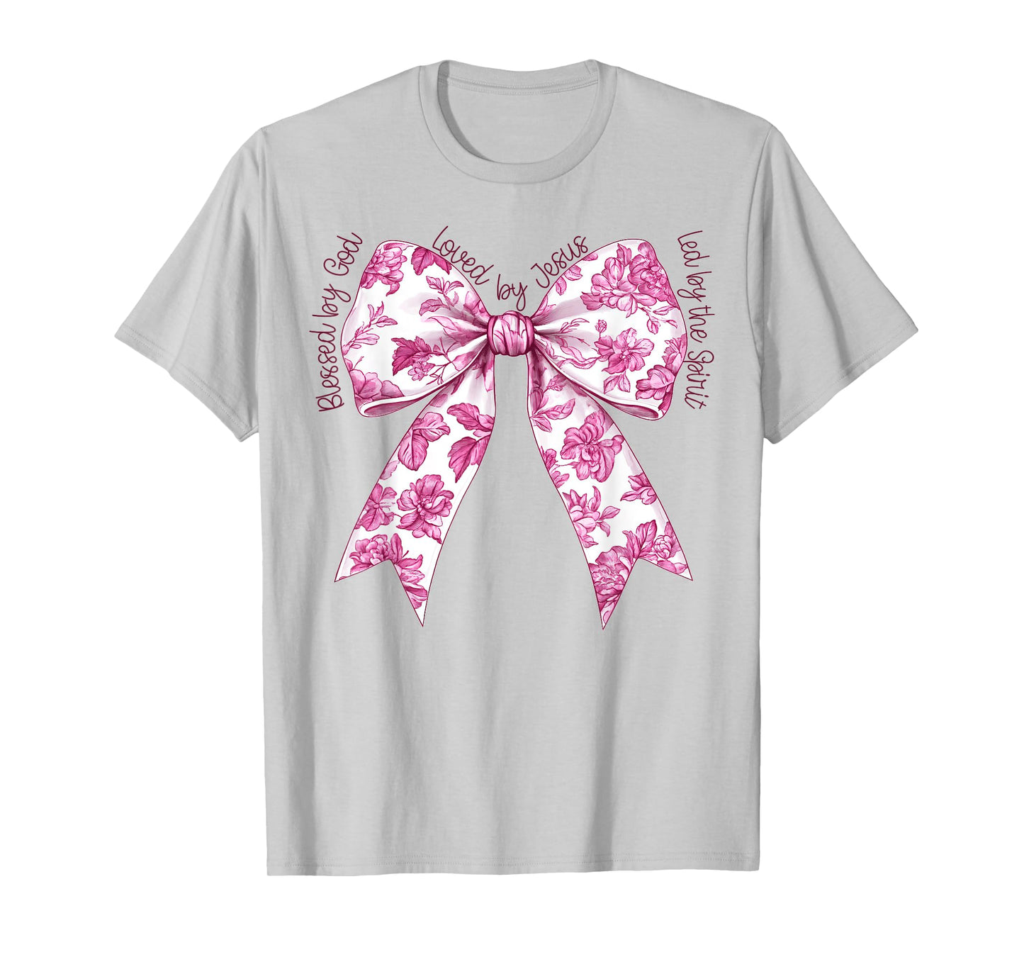 Blessed By God Loved By Jesus Pink Toile Coquette Bow T-Shirt