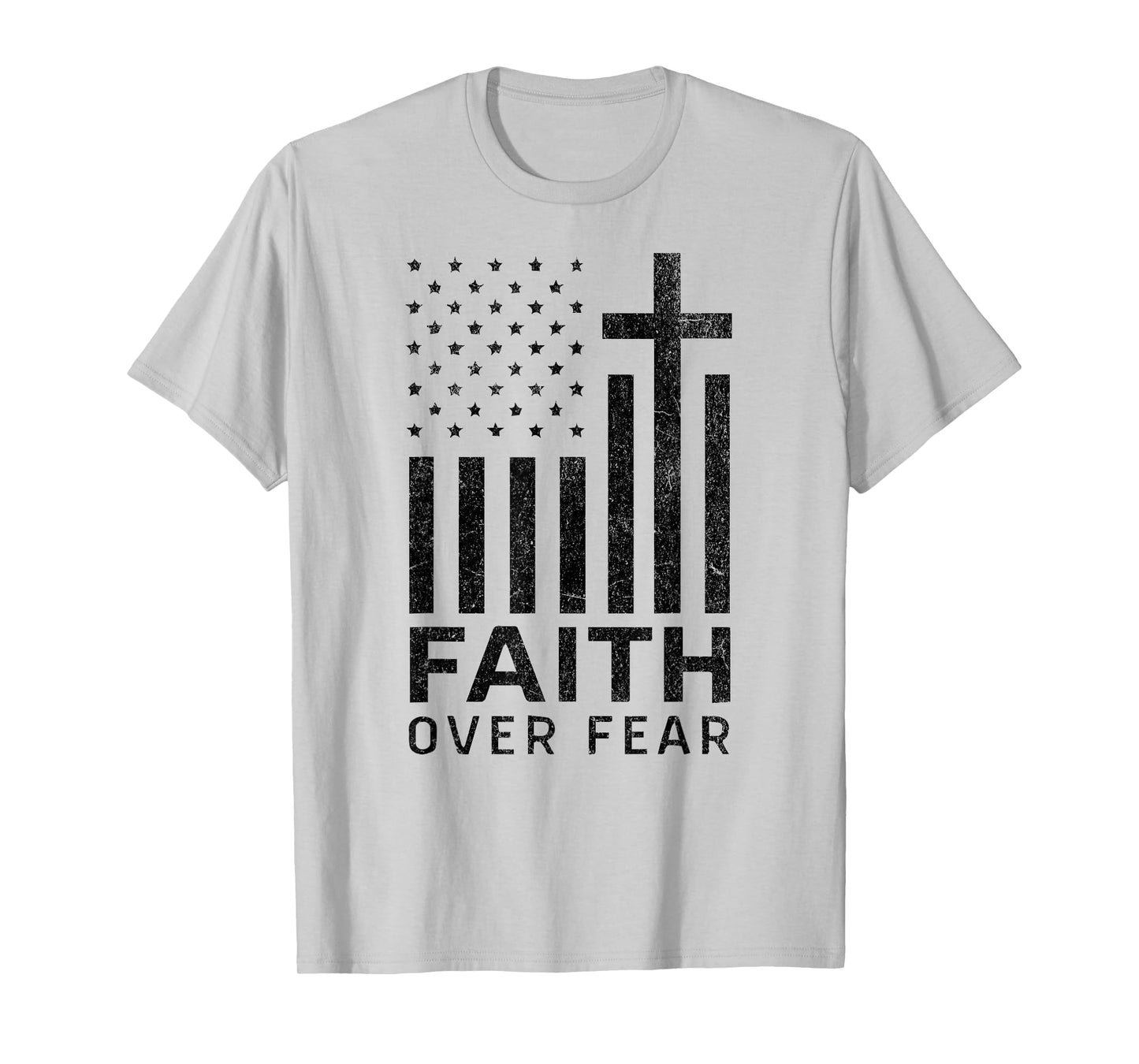 Faith Over Fear Cross Patriotic American Flag Jesus Tee T-Shirt