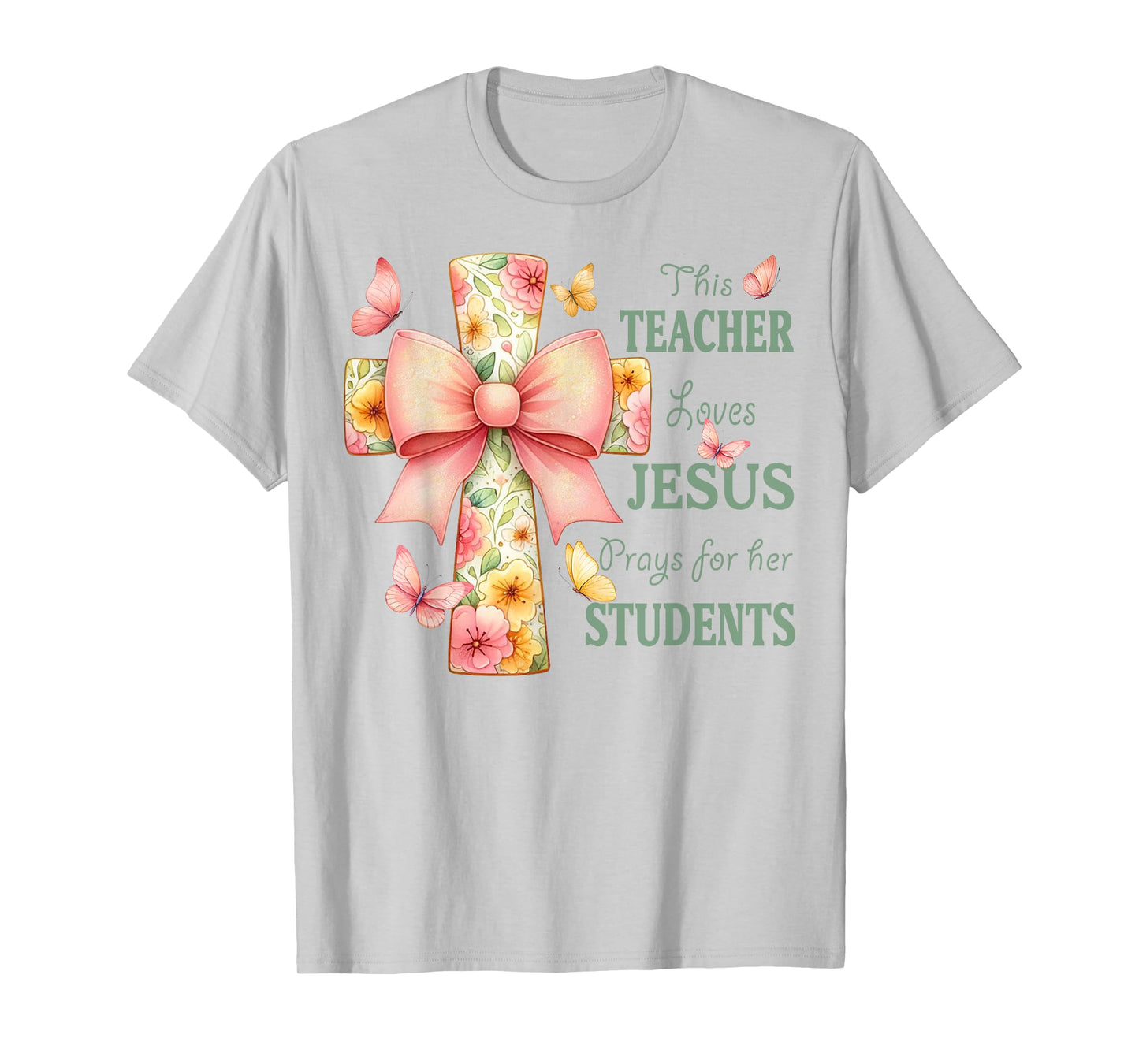 Floral Cross and Butterfly Design for Christian Teachers T-Shirt