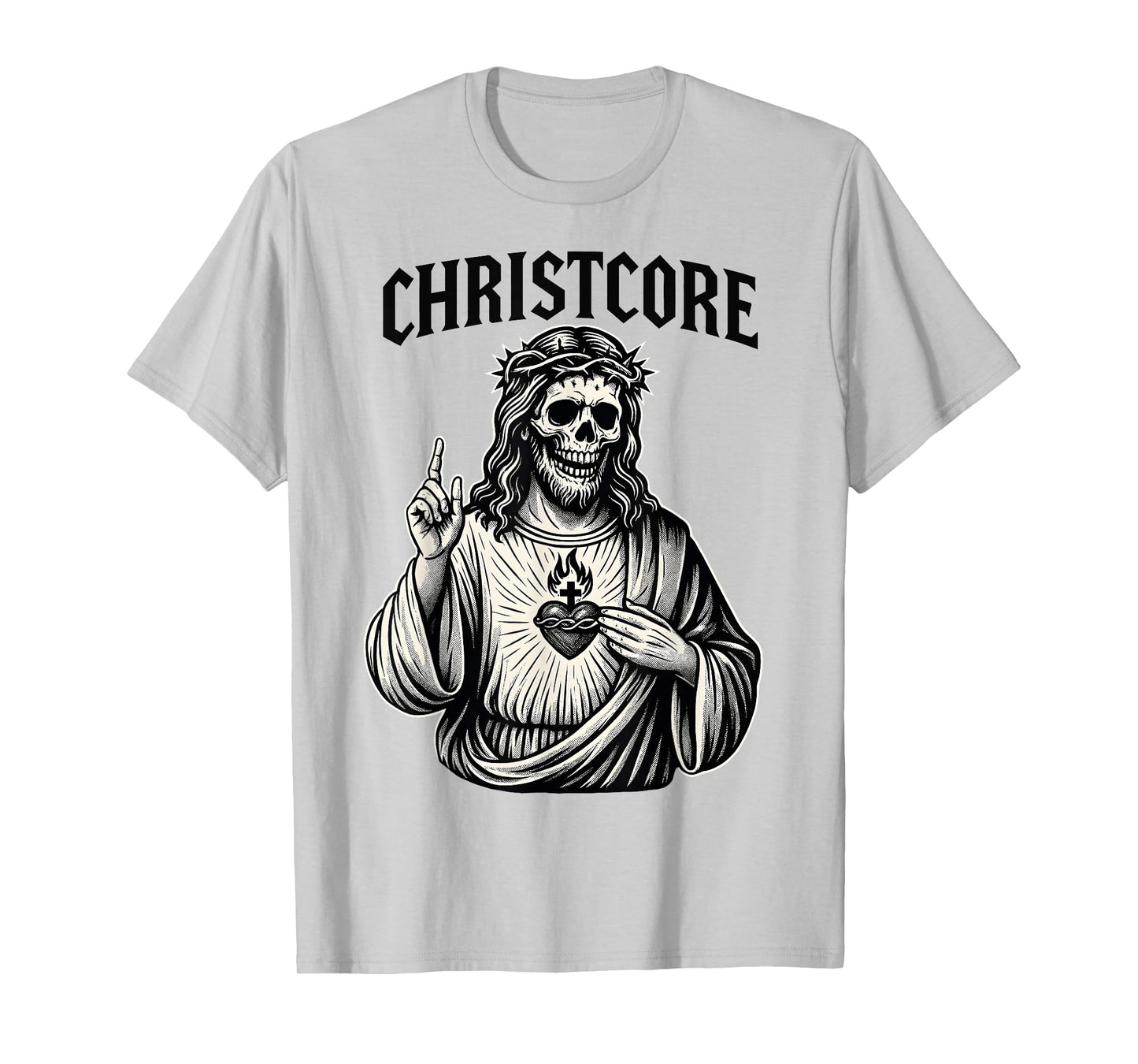 Christcore Skull Jesus Sacred Heart Edgy Christian Metal Art T-Shirt