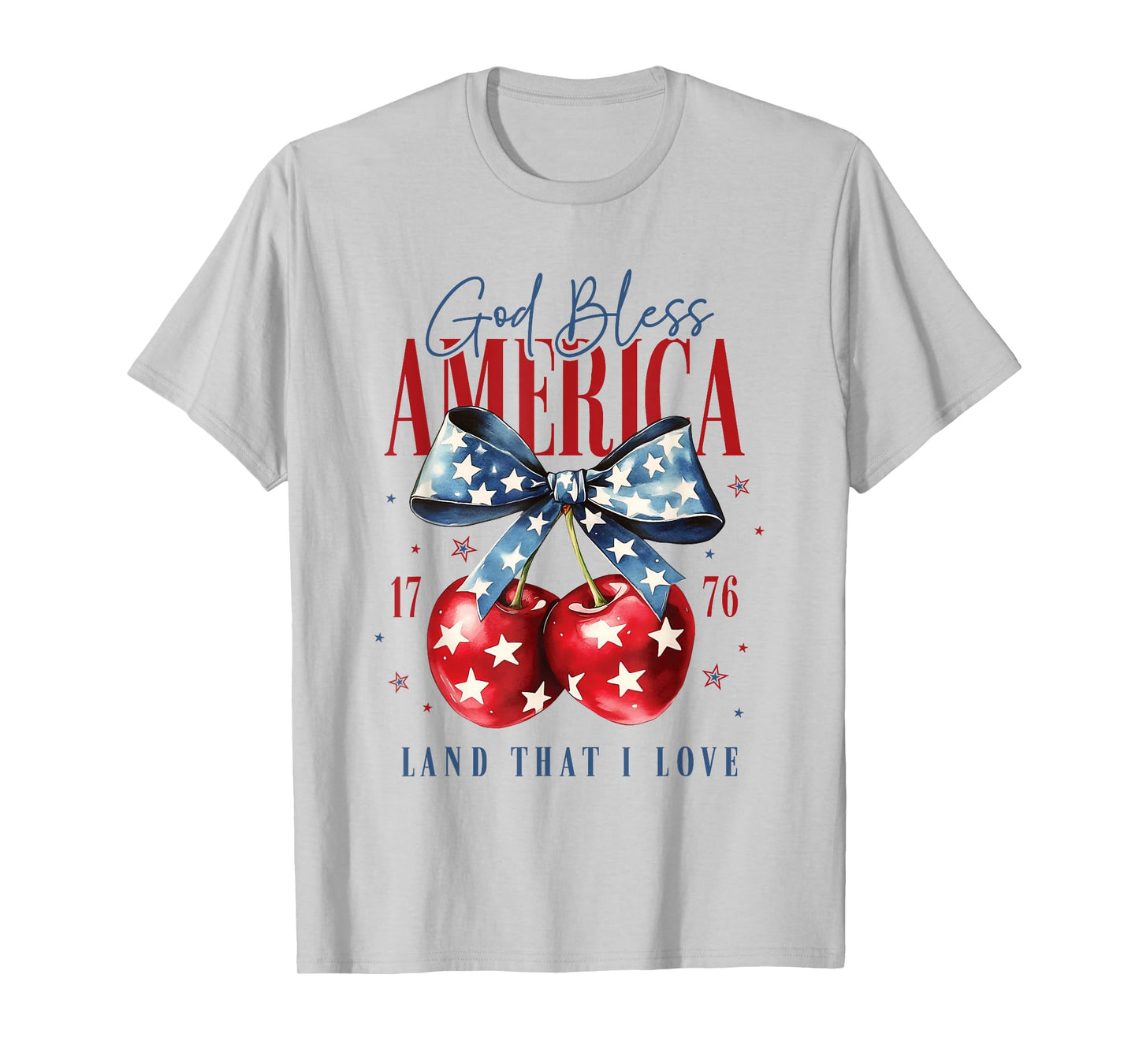 Patriotic Bow and Cherries God Bless America 1776 USA Cherry T-Shirt