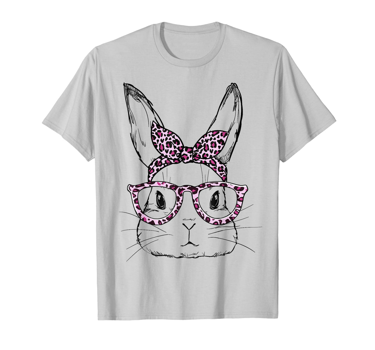Cute Bunny Rabbit Leopard Glasses Happy Easter Day T-Shirt