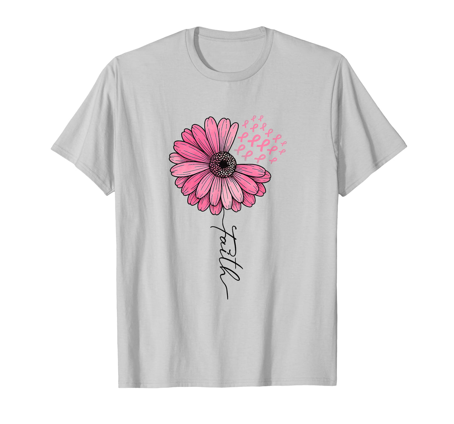 Faith Sunflower Dandelion Pink Ribbon Breast Cancer T-Shirt