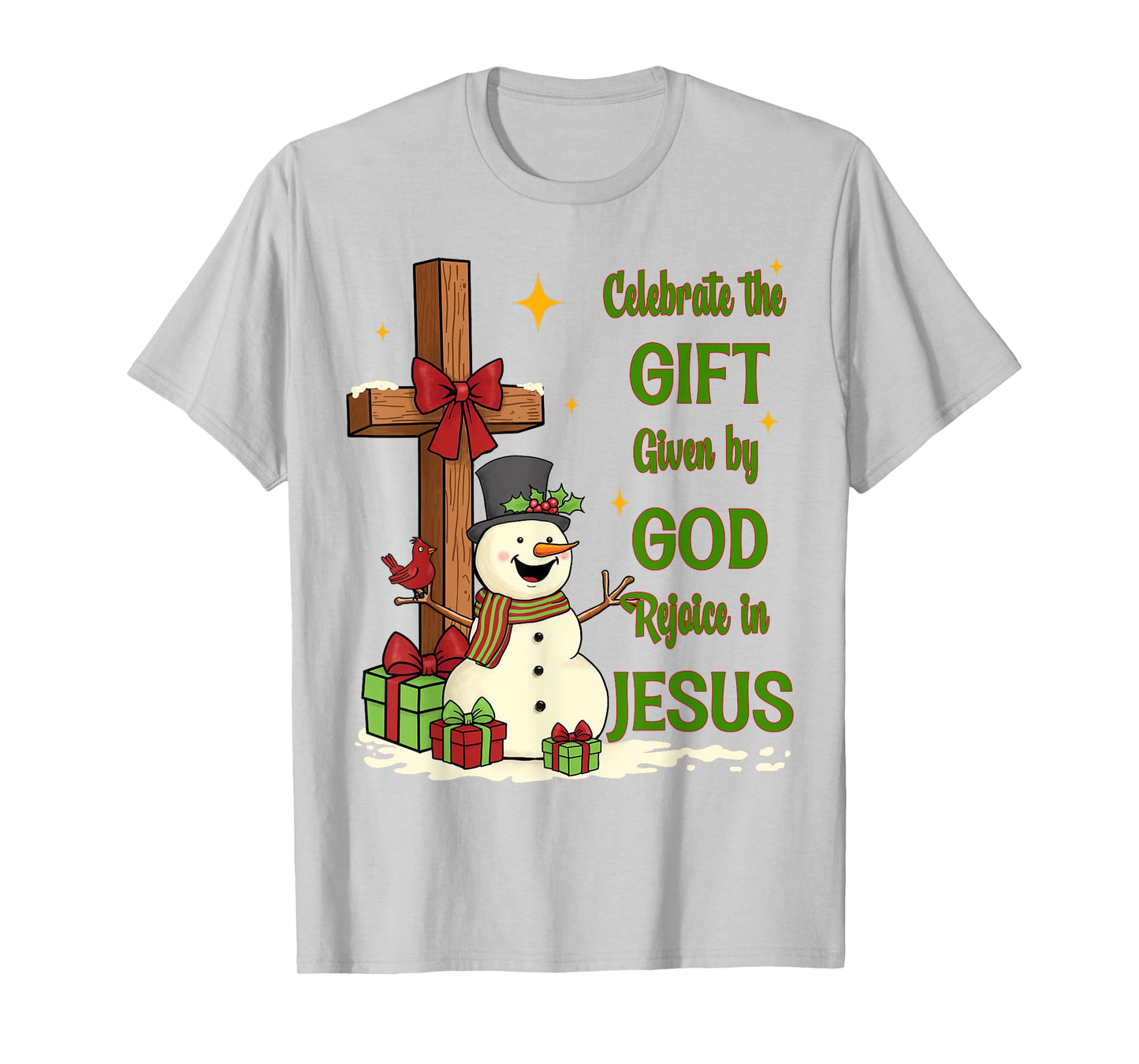 Celebrate Jesus Birth Christmas Snowman Christian Cross T-Shirt