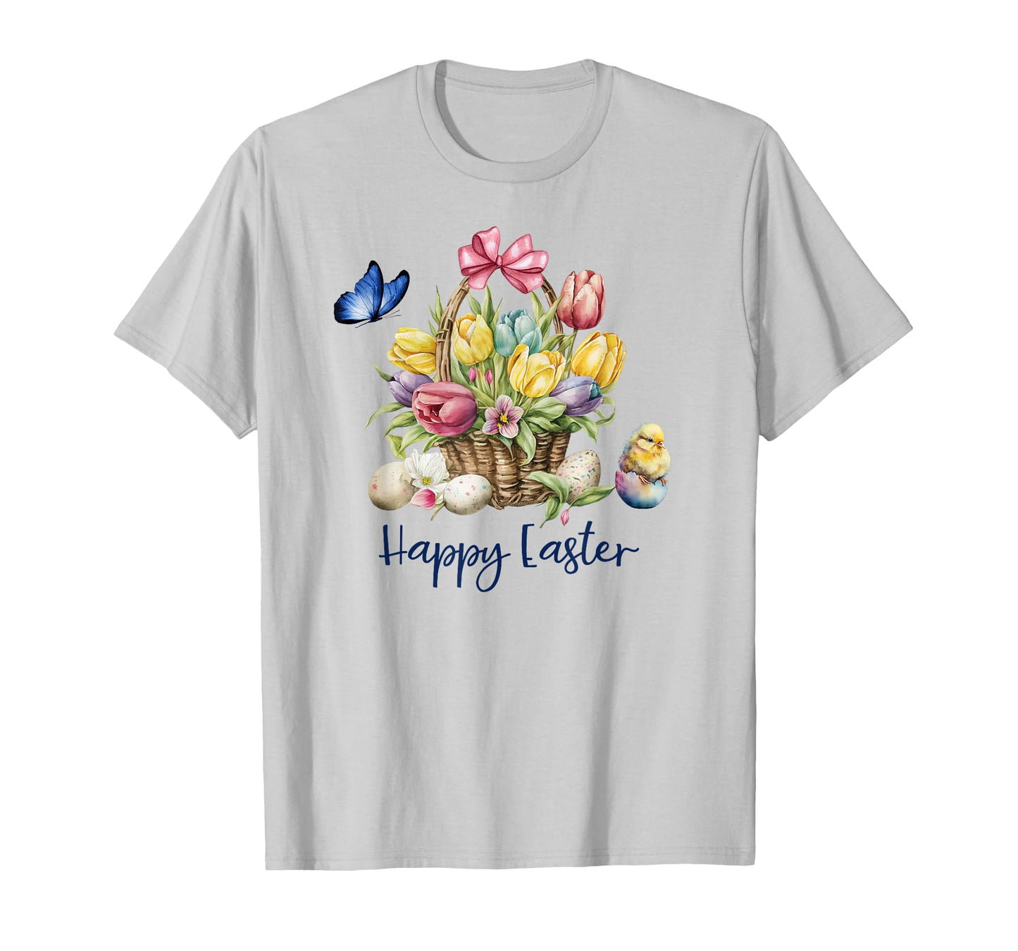 Happy Easter Flower Basket with Baby Chick Butterfly Easter T-Shirt