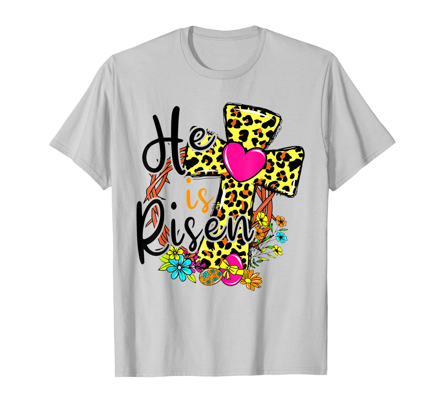 He Is Risen Easter Day Jesus Floral Leopard Teen Girls Mom T-Shirt