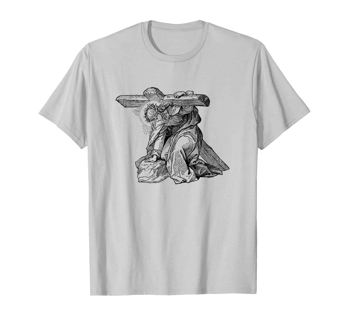 Jesus Carrying The Cross Funny Catholic Devotional Art T-Shirt
