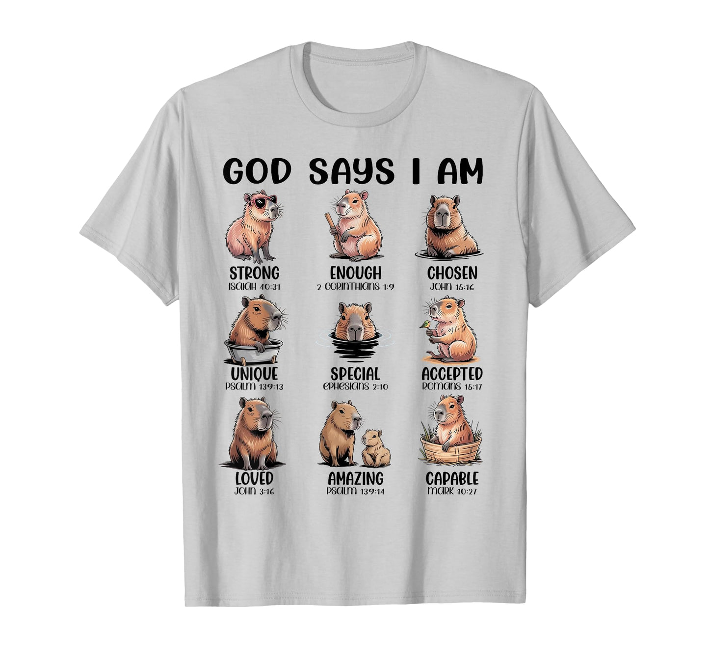 God Says I Am Bible Verse Christian Boys Girls Kids Capybara T-Shirt